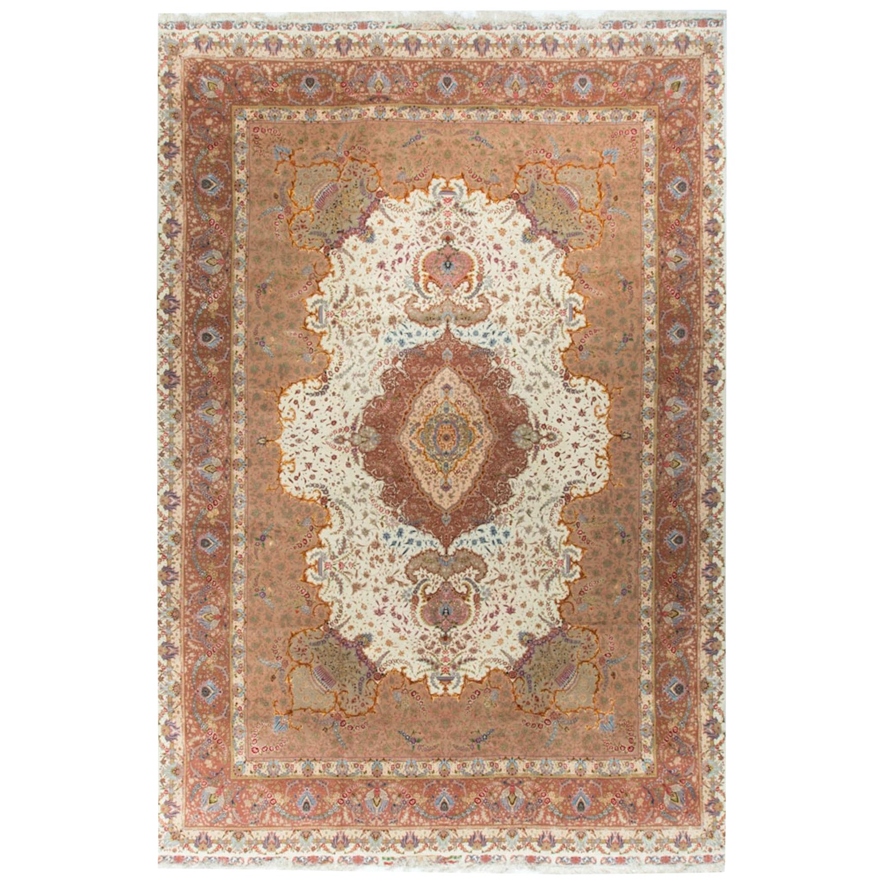 Vintage Oversize Fine Persian Tabriz Rug, 12'9 x 20' For Sale