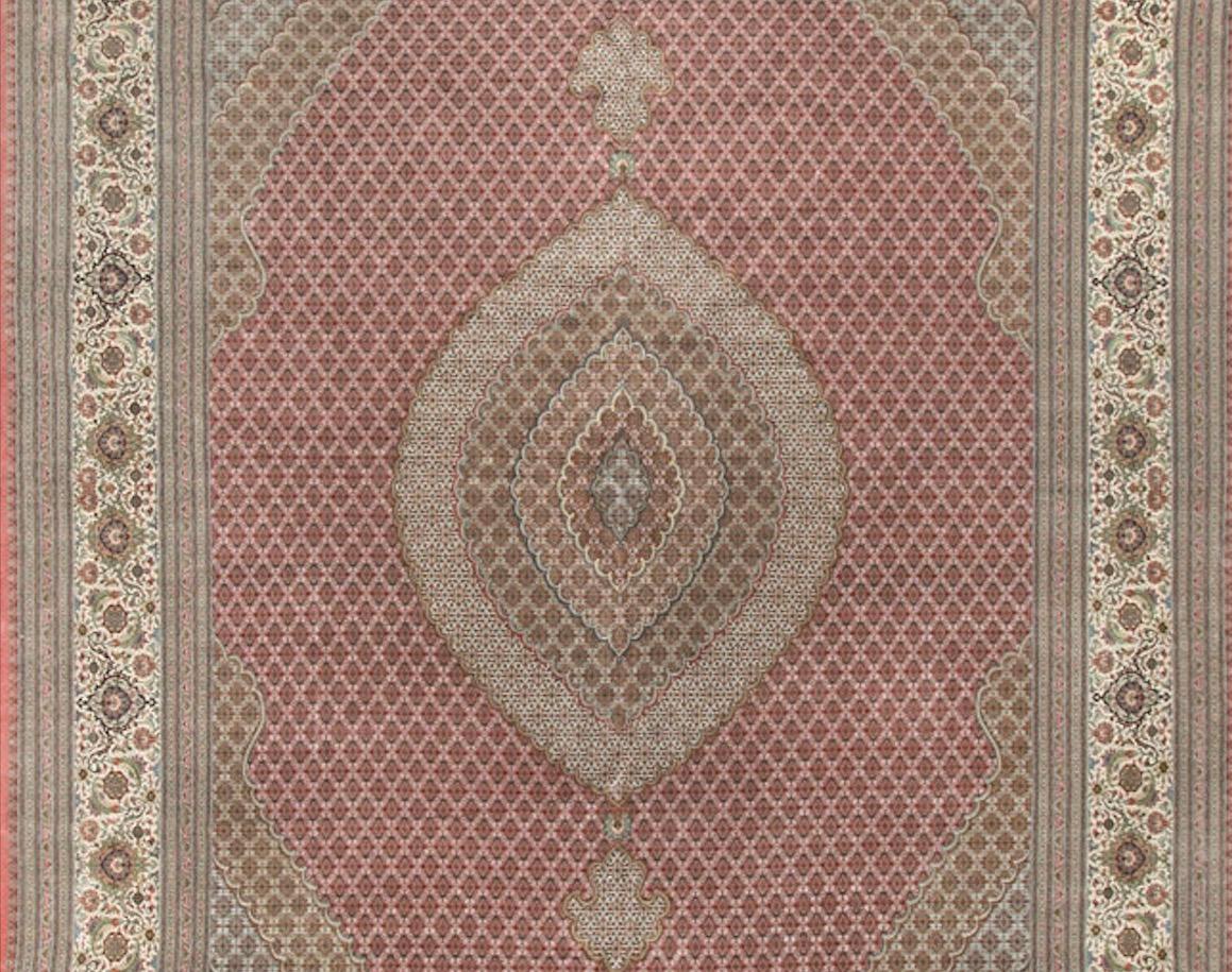 Tappeto vintage in lana e seta Tabriz Fine Persian, 12'9