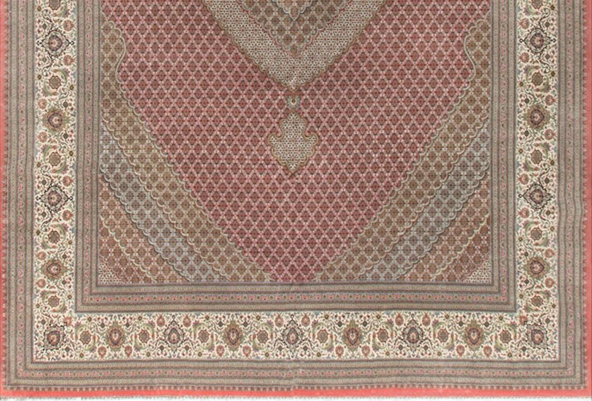 Metà XX secolo Tappeto vintage in lana e seta Tabriz Fine Persian, 12'9