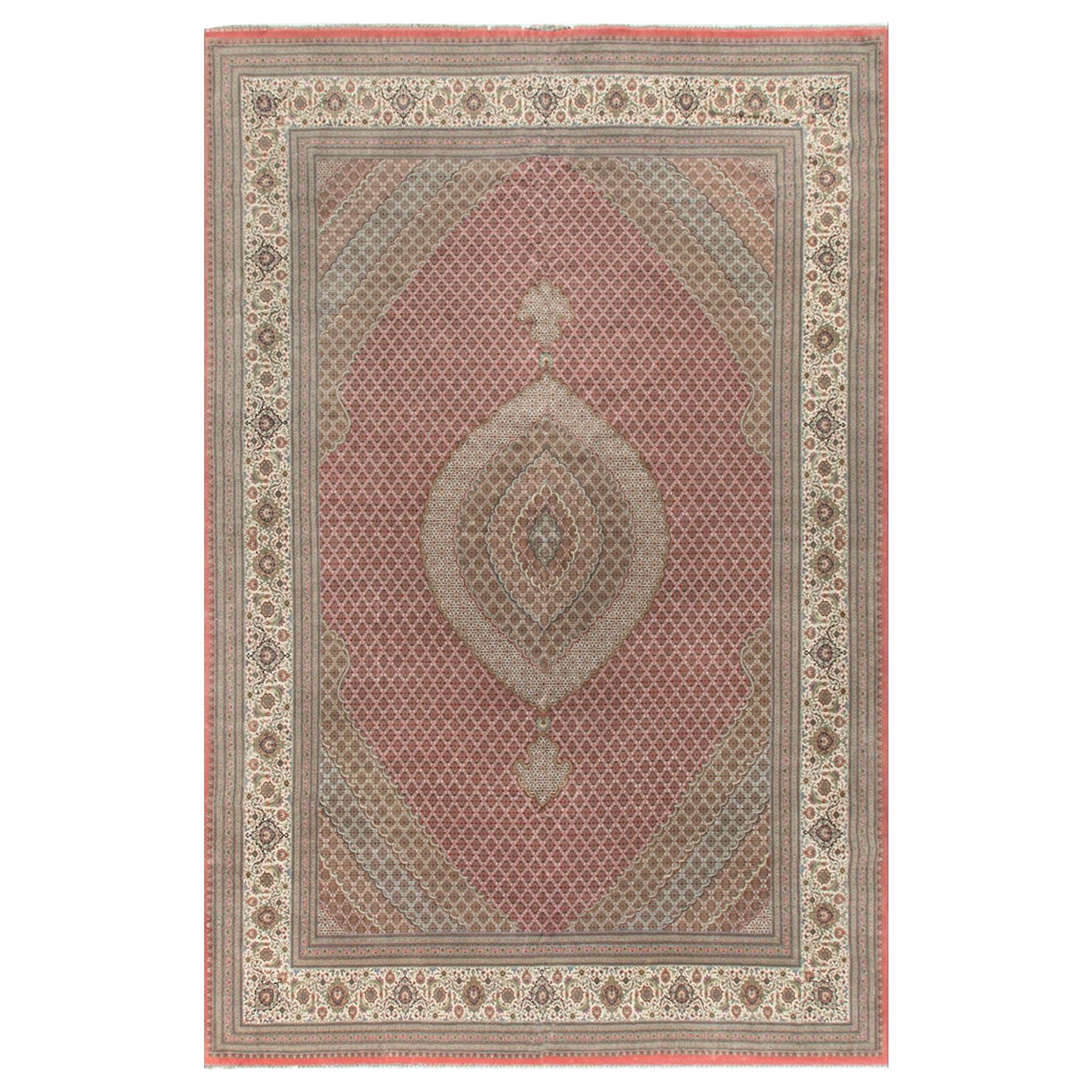 Vintage Fine Persian Tabriz Wool and Silk Rug, 12'9" x 19'4".