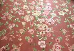 Vintage Fine Portuguese Needlepoint Rose Carpet Schumacher, PFM Rug, Handmade