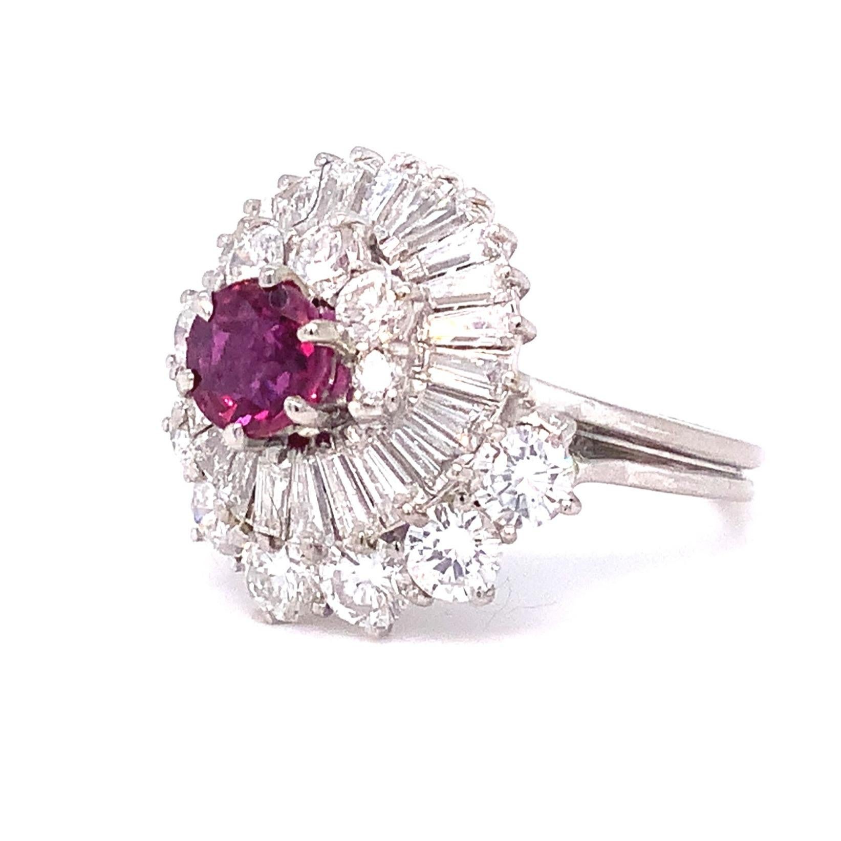 Retro Vintage Fine Quality Ruby and Diamond Ballerina Ring Set in 18 Karat White Gold For Sale