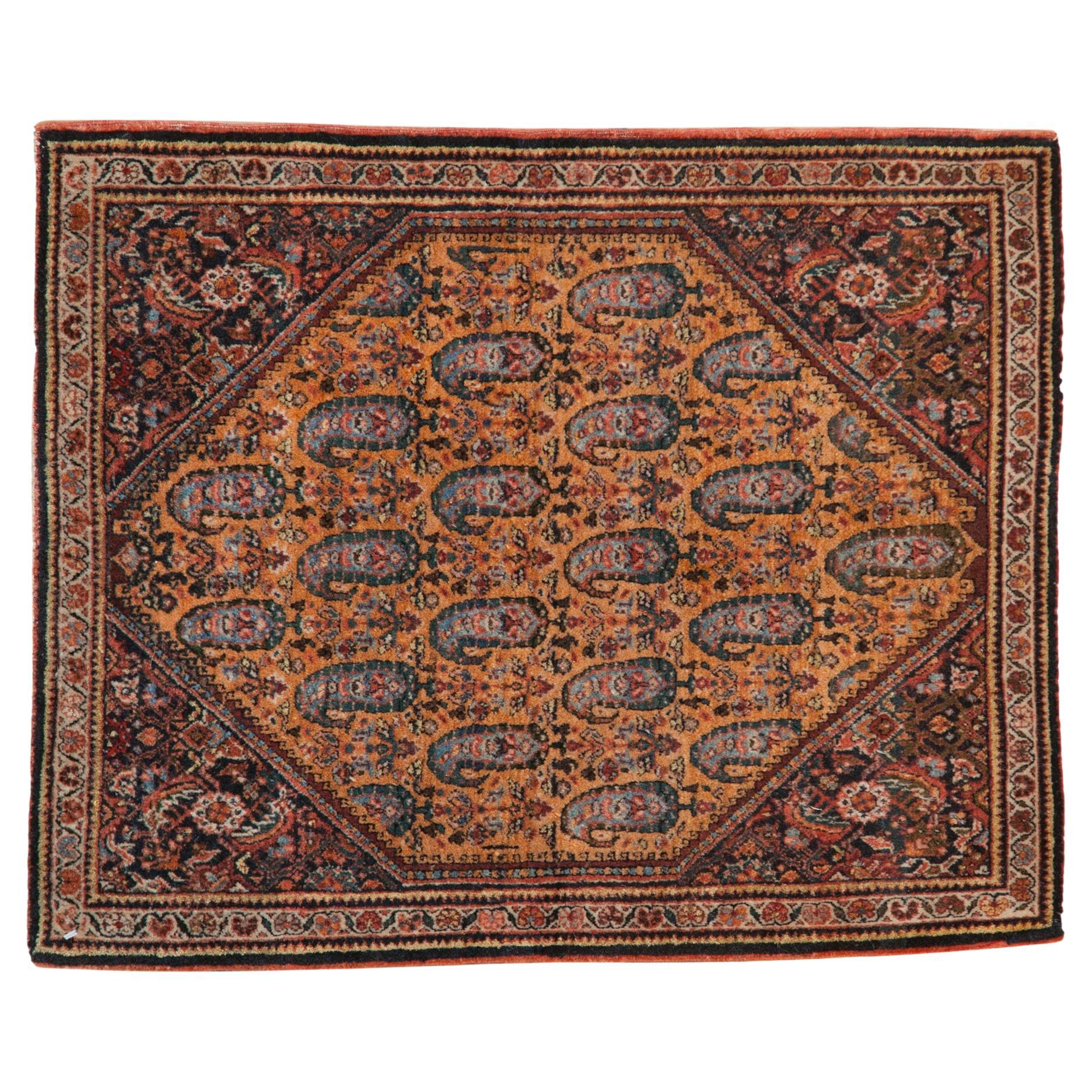 Vintage Fine Sarouk Square Rug Mat