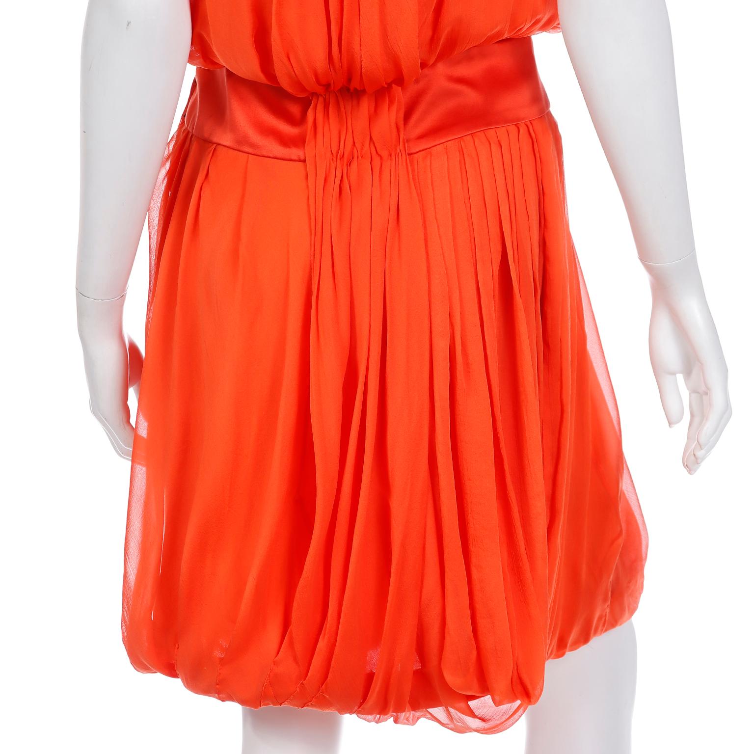 Vintage Fine Silk Chiffon Orange Sleeveless Dress With Satin Waistband For Sale 7