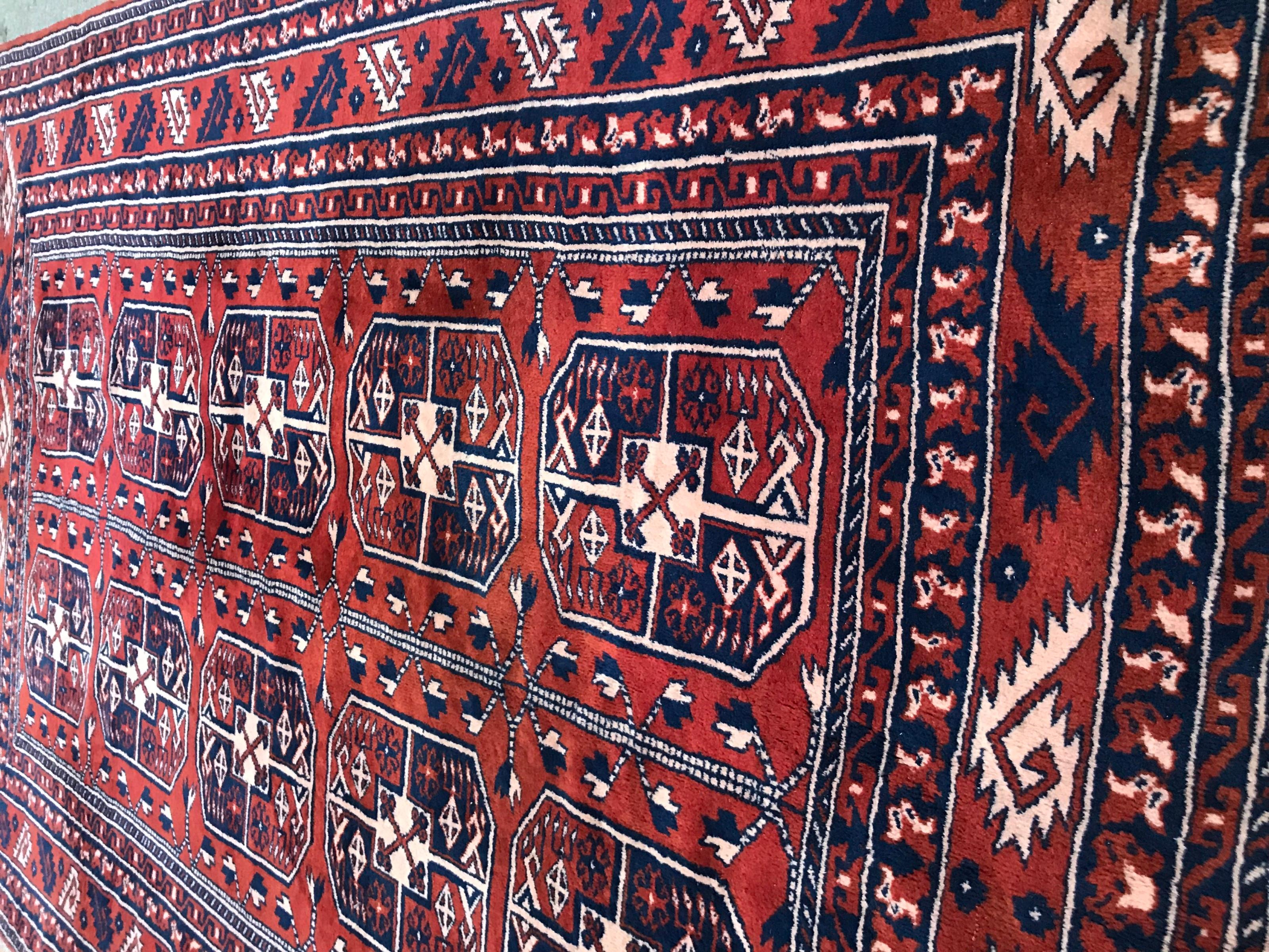 Kazak Vintage Fine Turkmen Afghan Boukhara Design Rug For Sale