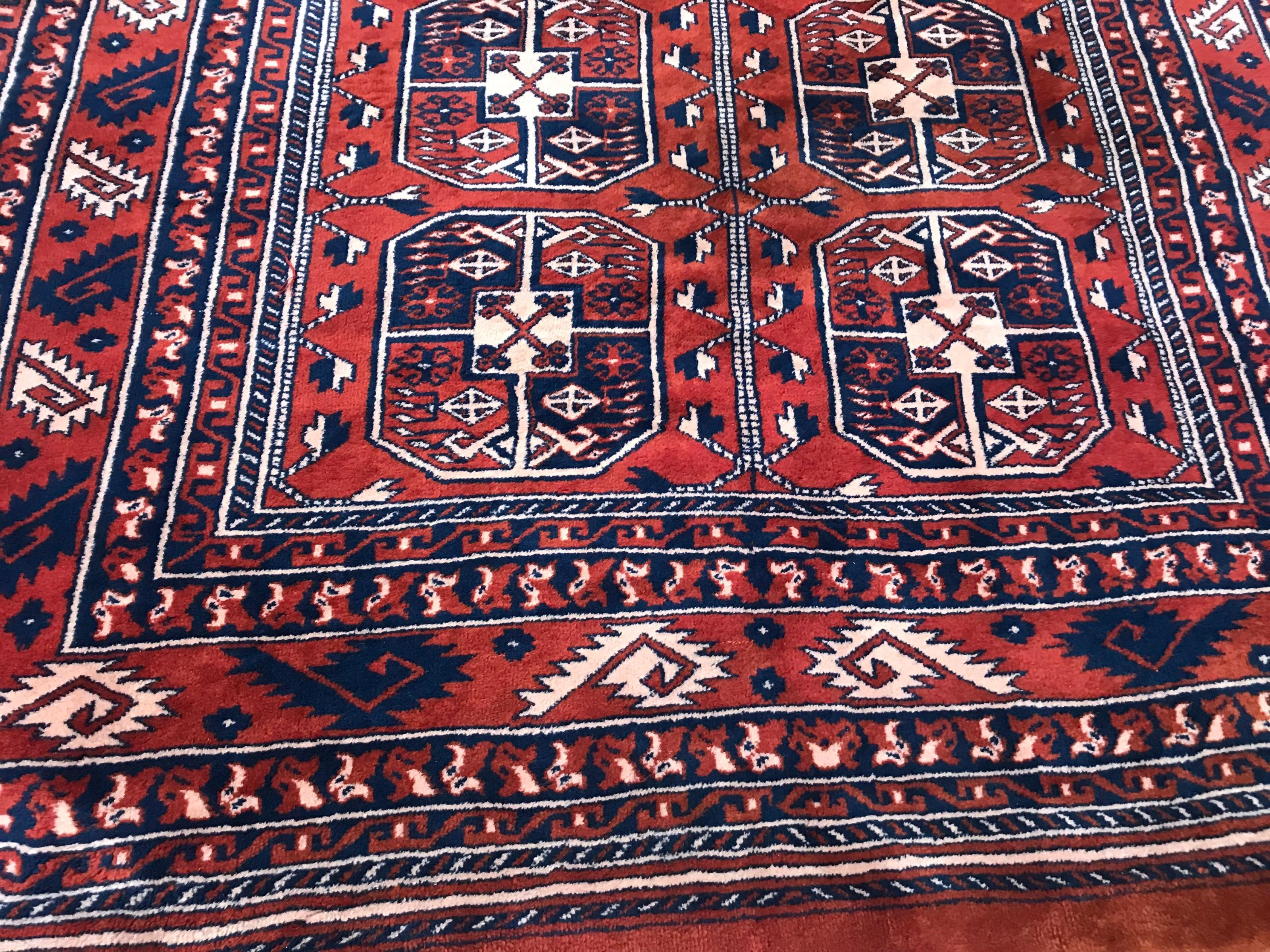 Hand-Knotted Vintage Fine Turkmen Afghan Boukhara Design Rug For Sale