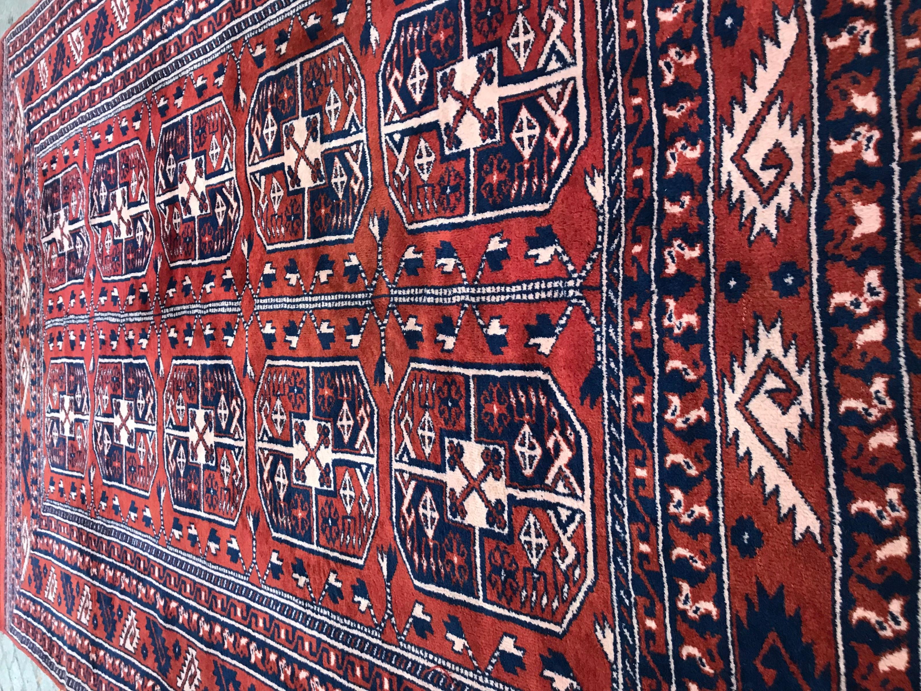 20th Century Vintage Fine Turkmen Afghan Boukhara Design Rug For Sale