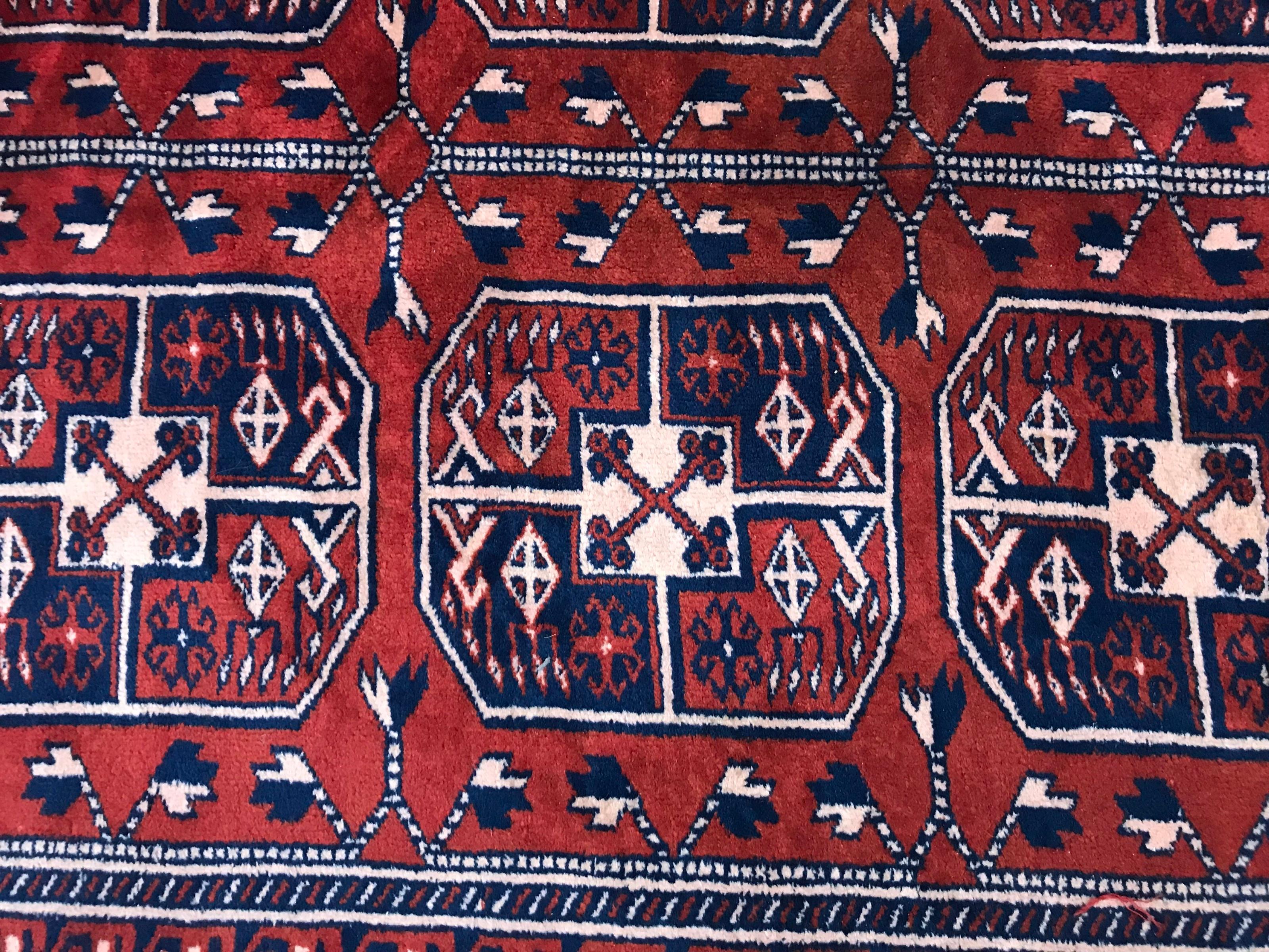 Wool Vintage Fine Turkmen Afghan Boukhara Design Rug For Sale