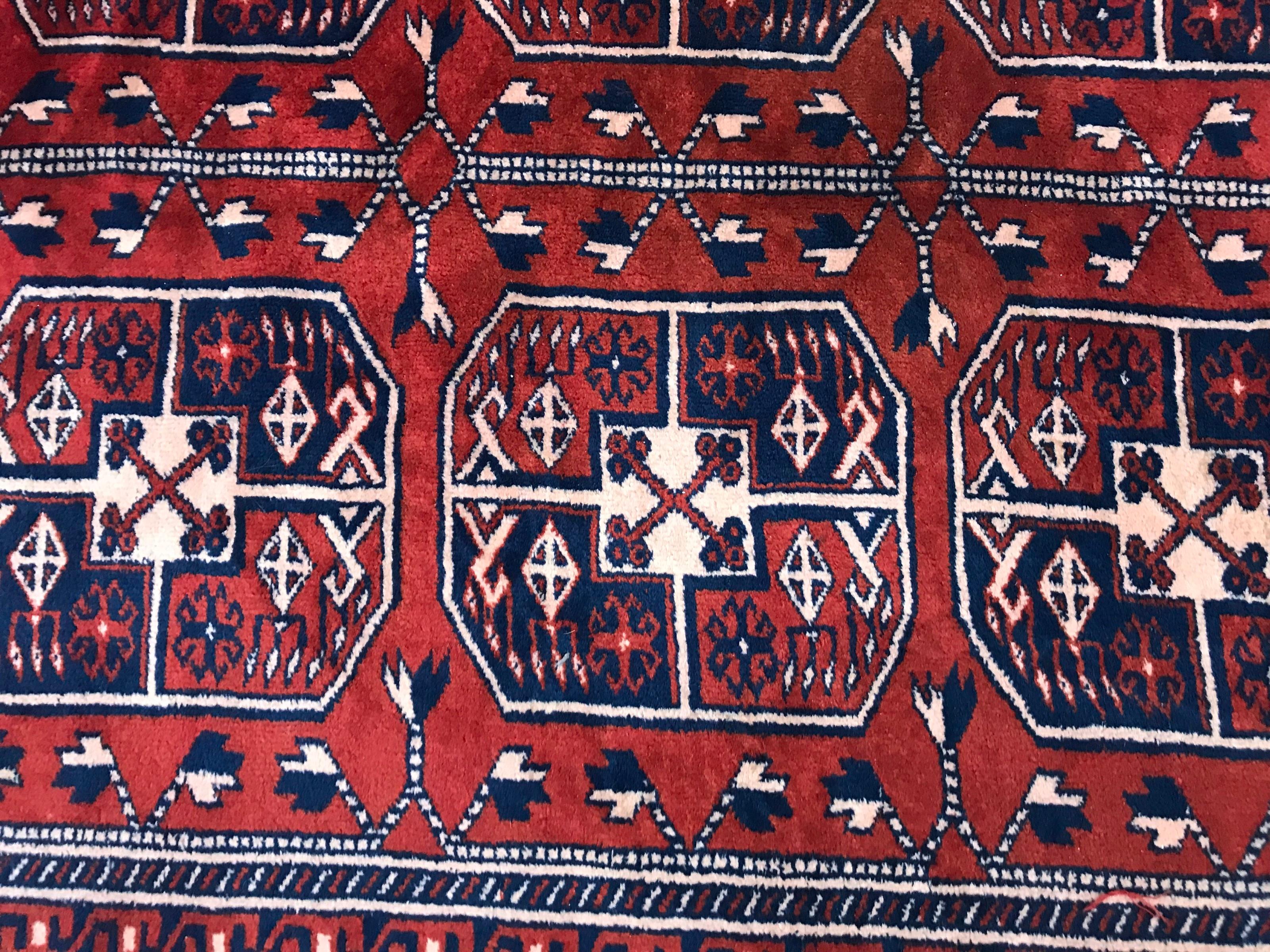 Vintage Fine Turkmen Afghan Boukhara Design Rug For Sale 1