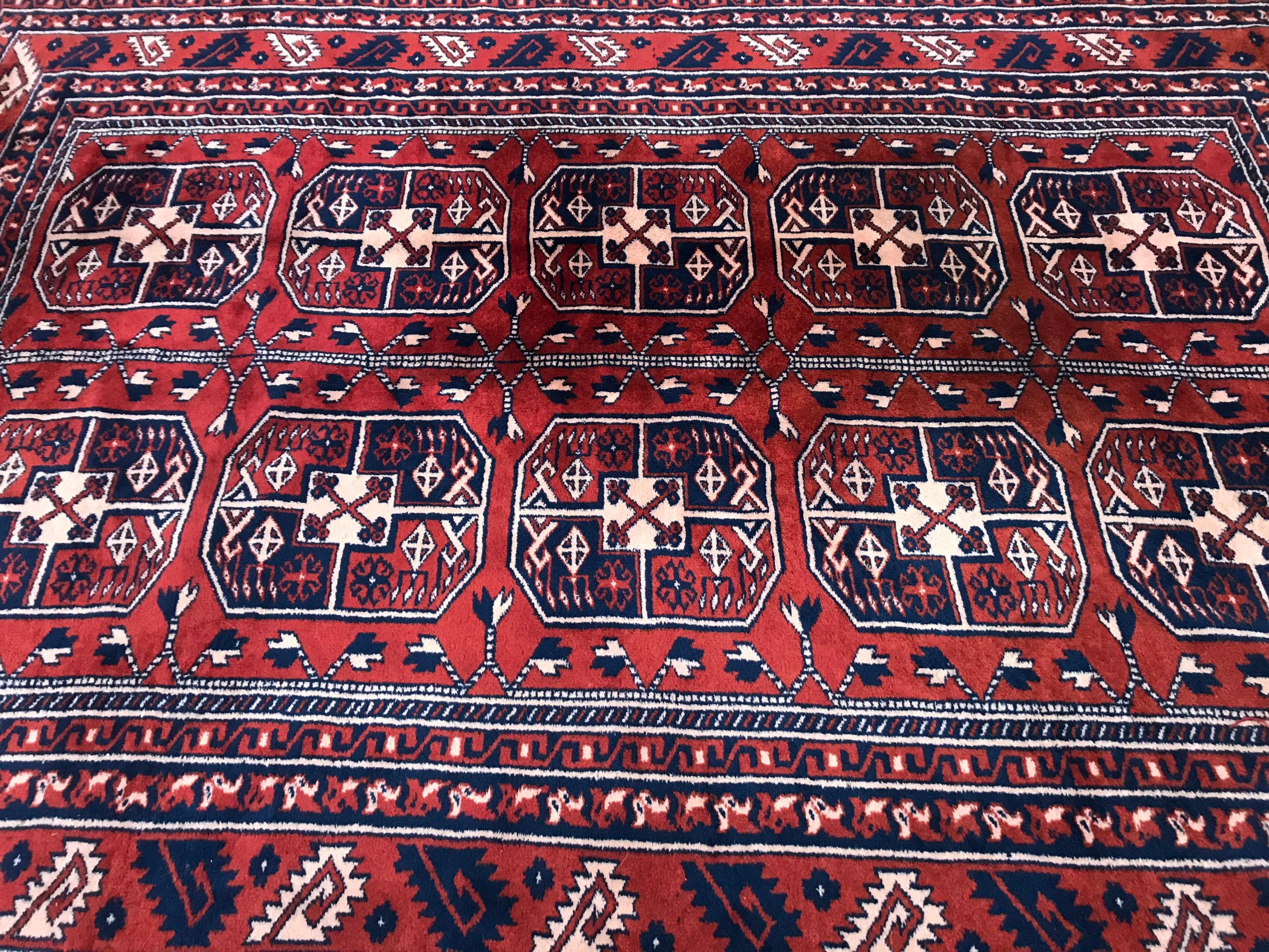 Vintage Fine Turkmen Afghan Boukhara Design Rug For Sale 2