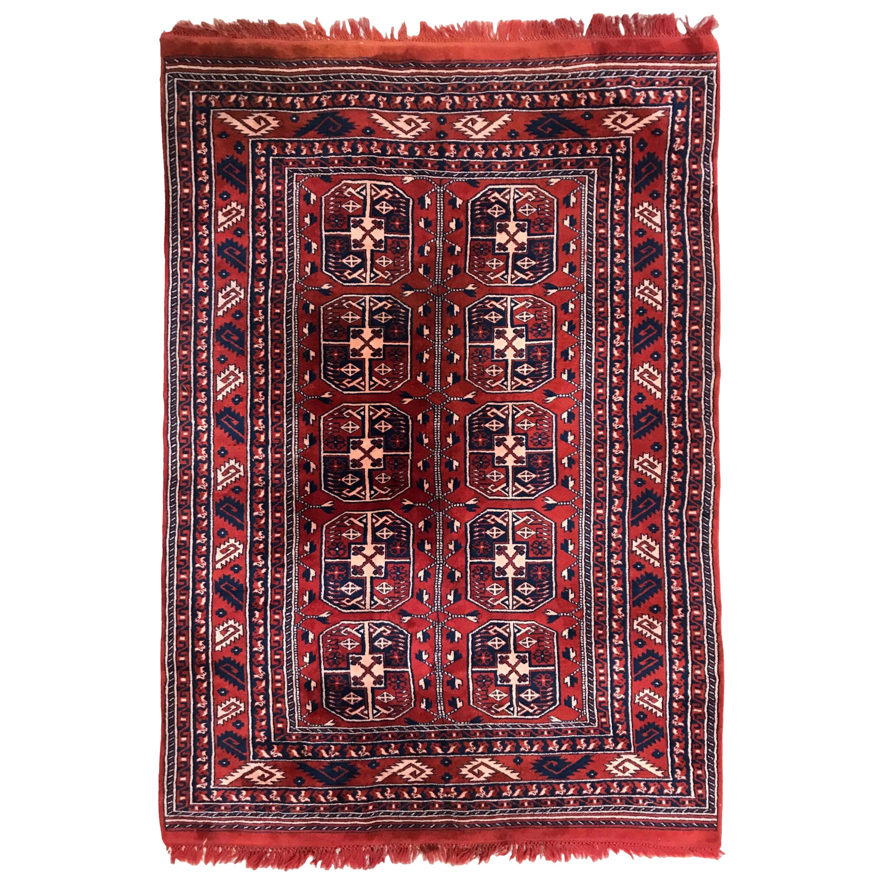Vintage Fine Turkmen Afghan Boukhara Design Rug For Sale