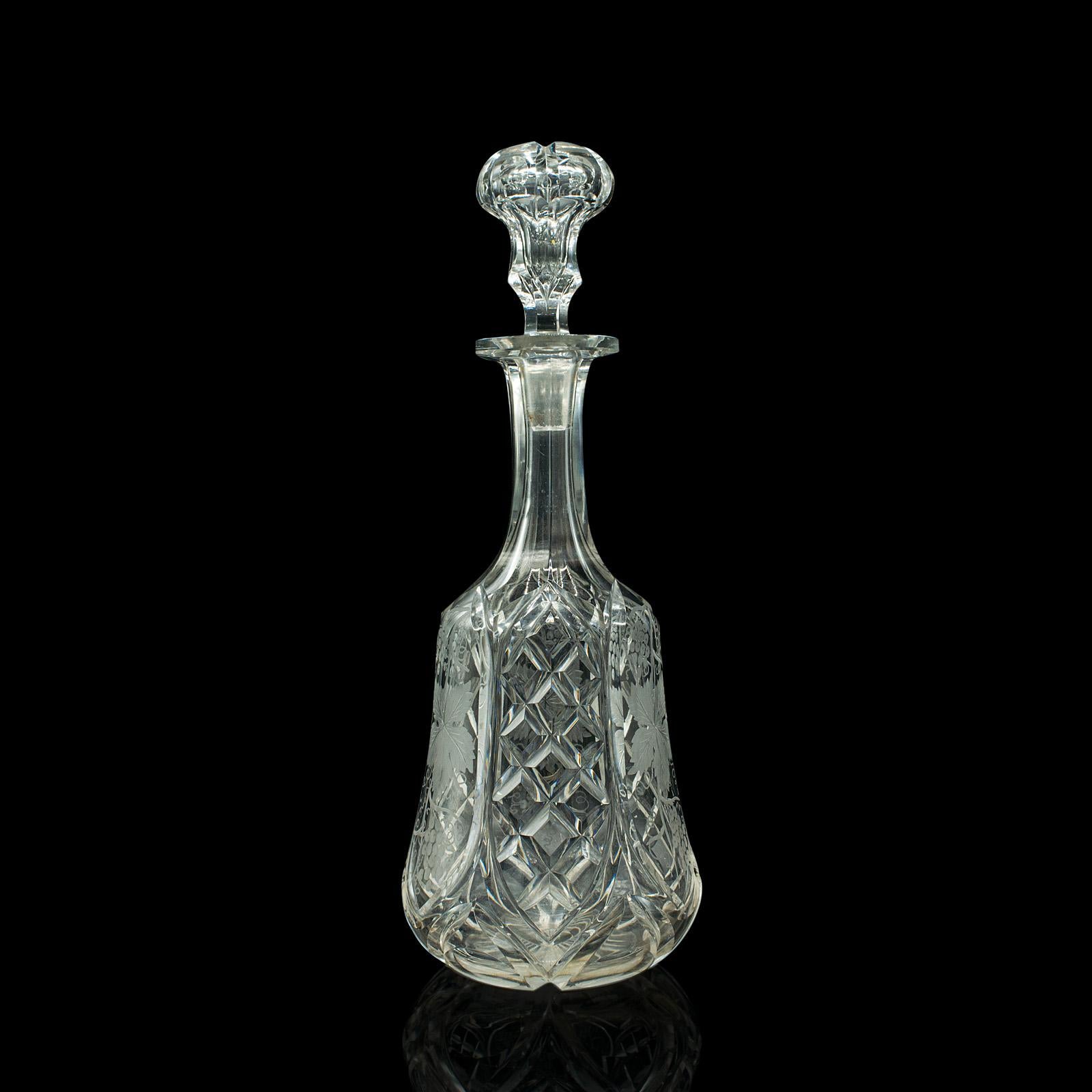 Vintage Fine Wine Decanter, English, Etched Glass, Spirit Vessel, Mid Century In Good Condition For Sale In Hele, Devon, GB