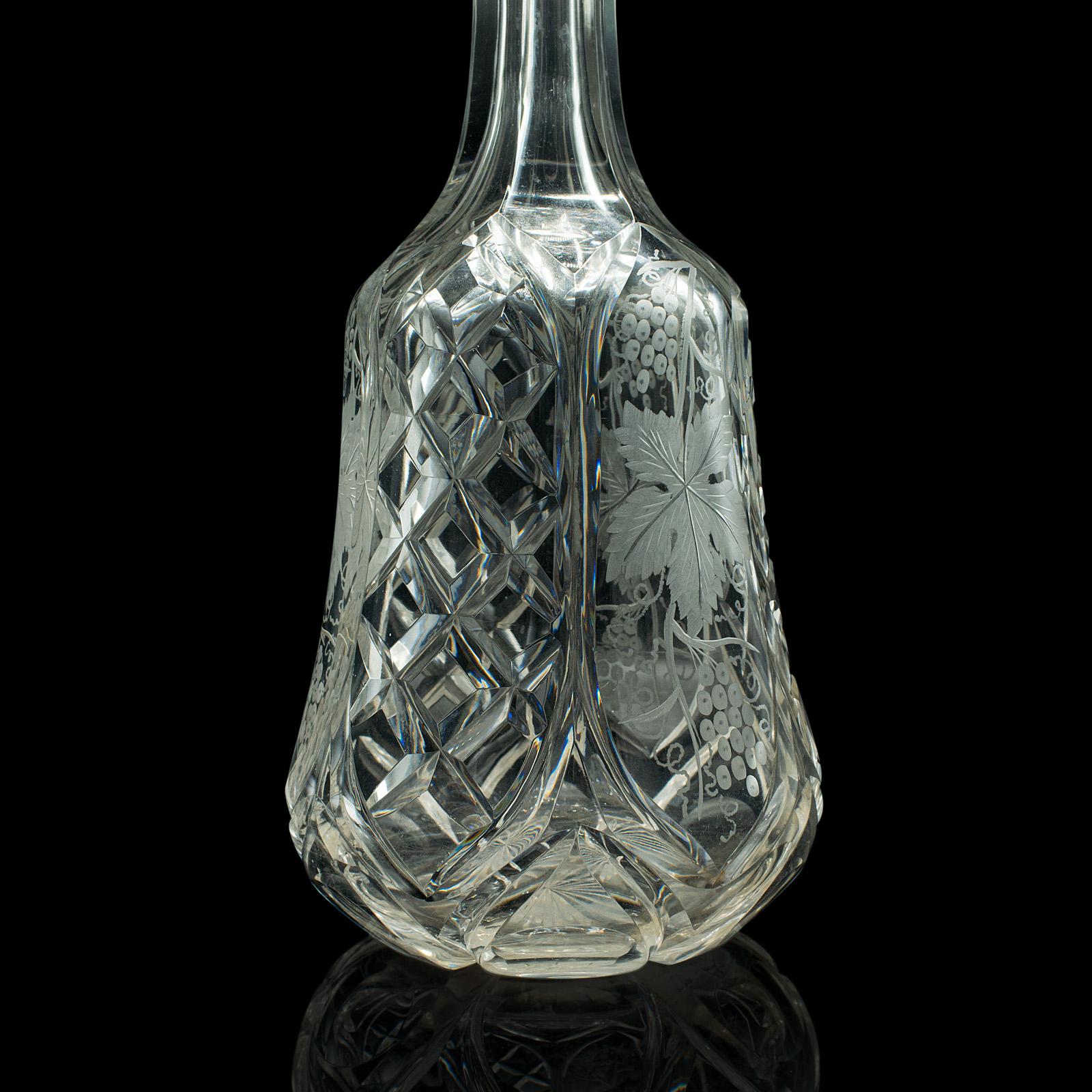 Vintage Fine Wine Decanter, English, Etched Glass, Spirit Vessel, Mid Century For Sale 1