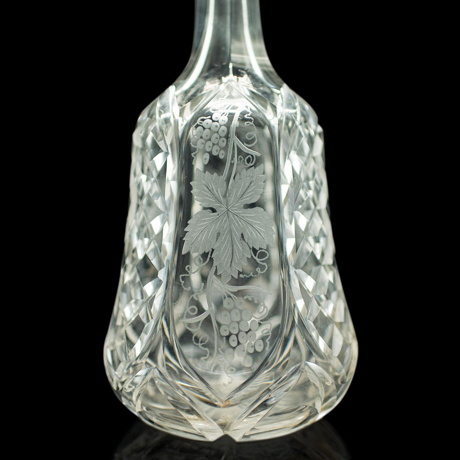 Vintage Fine Wine Decanter, English, Etched Glass, Spirit Vessel, Mid Century For Sale 2