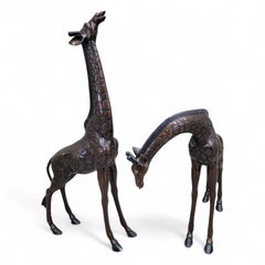 Vintage Finely Detailed Cast Bronze Giraffe Statutes - Set Of 2