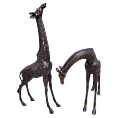 Vintage Finely Detailed Cast Bronze Giraffe Statutes - Set Of 2