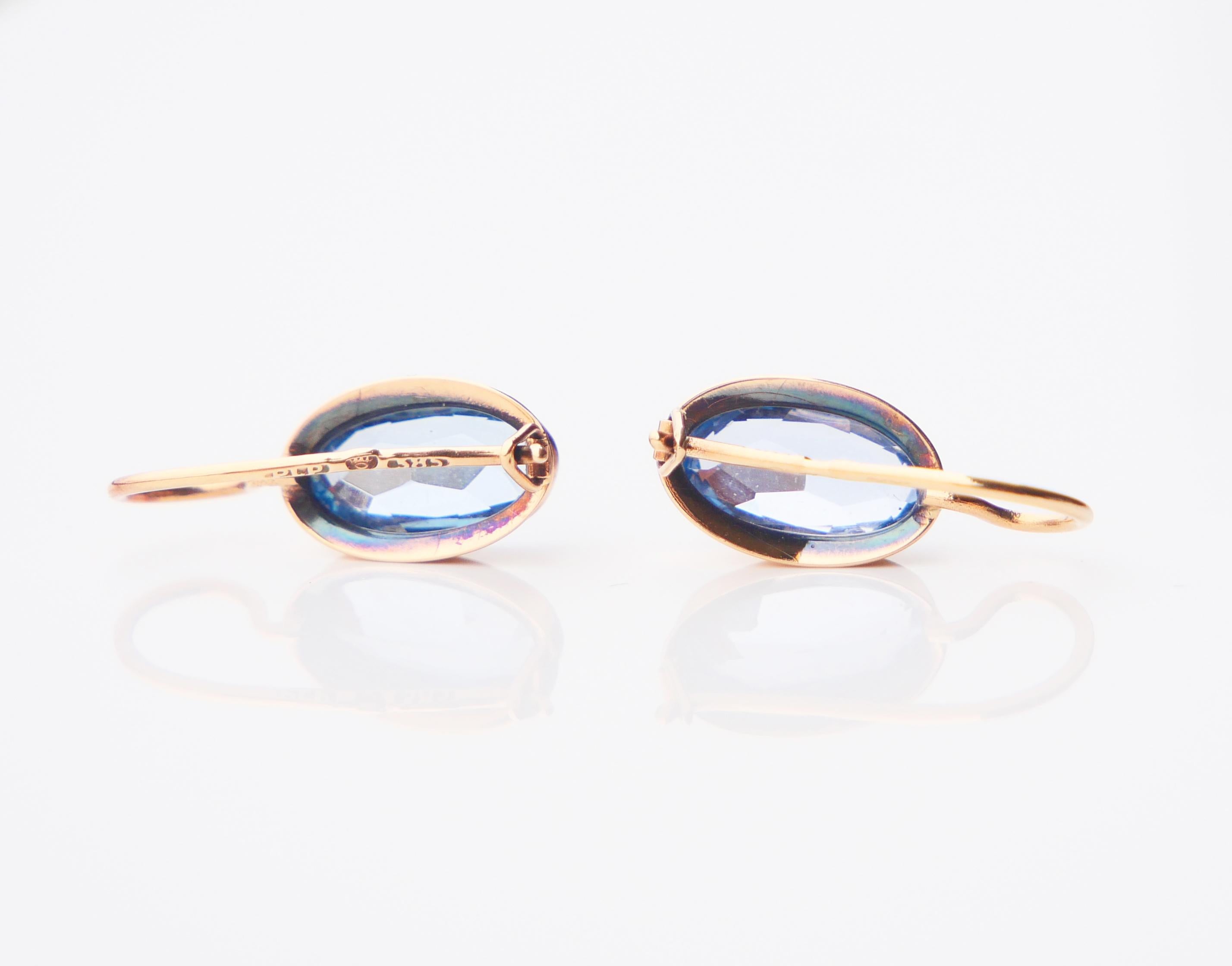 Vintage Finish Earrings Blue Spinels solid 14K Yellow Gold / 2.22gr For Sale 5