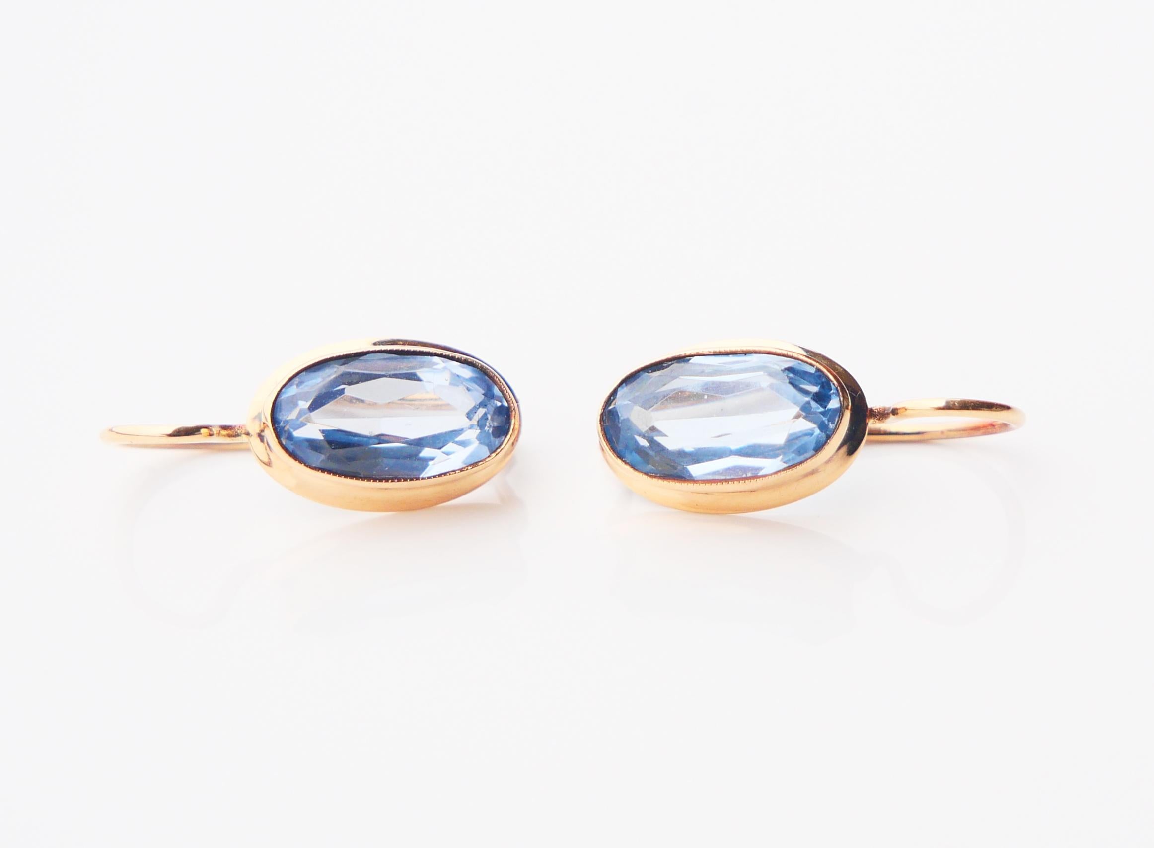 Retro Vintage Finish Earrings Blue Spinels solid 14K Yellow Gold / 2.22gr For Sale
