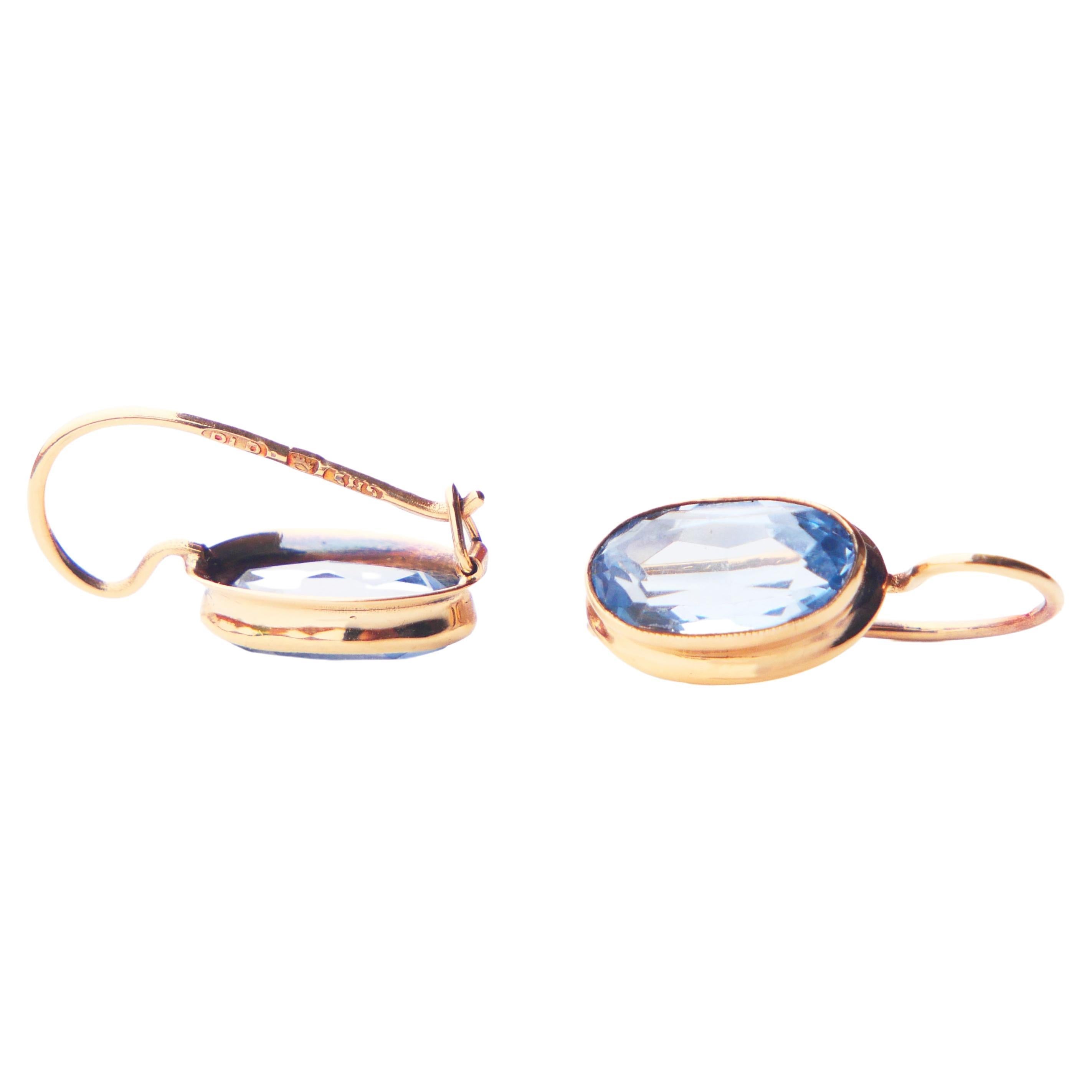Vintage Finish Earrings Blue Spinels solid 14K Yellow Gold / 2.22gr For Sale