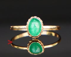 Vintage Finish Ring natural 1ct. Emerald solid 14K Yellow Gold ØUS7.5 / 1 gr