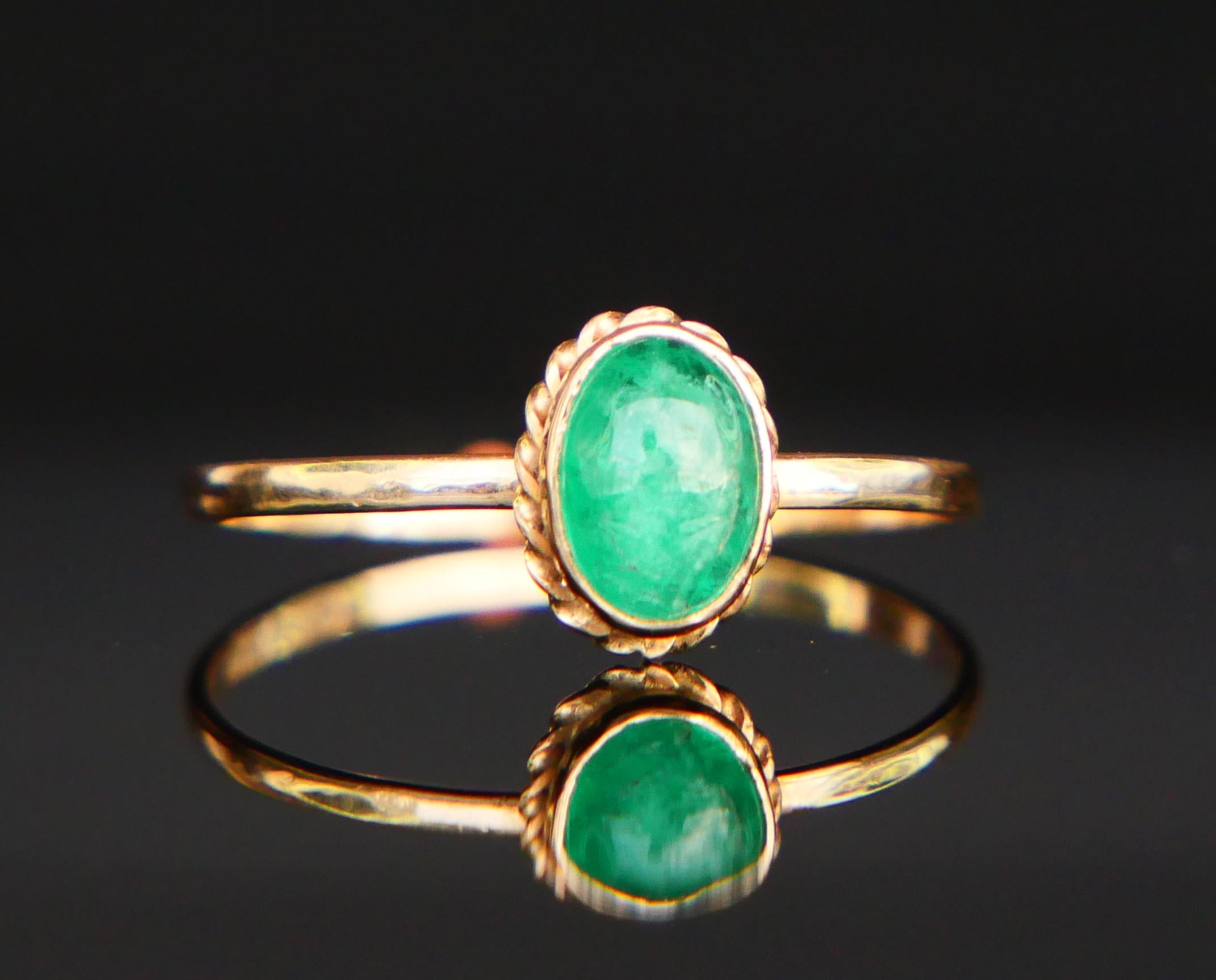 Vintage Finish Ring natürlich 1ct. Smaragd massiv 14K Gelbgold ØUS7.5 / 1 gr (Retro) im Angebot