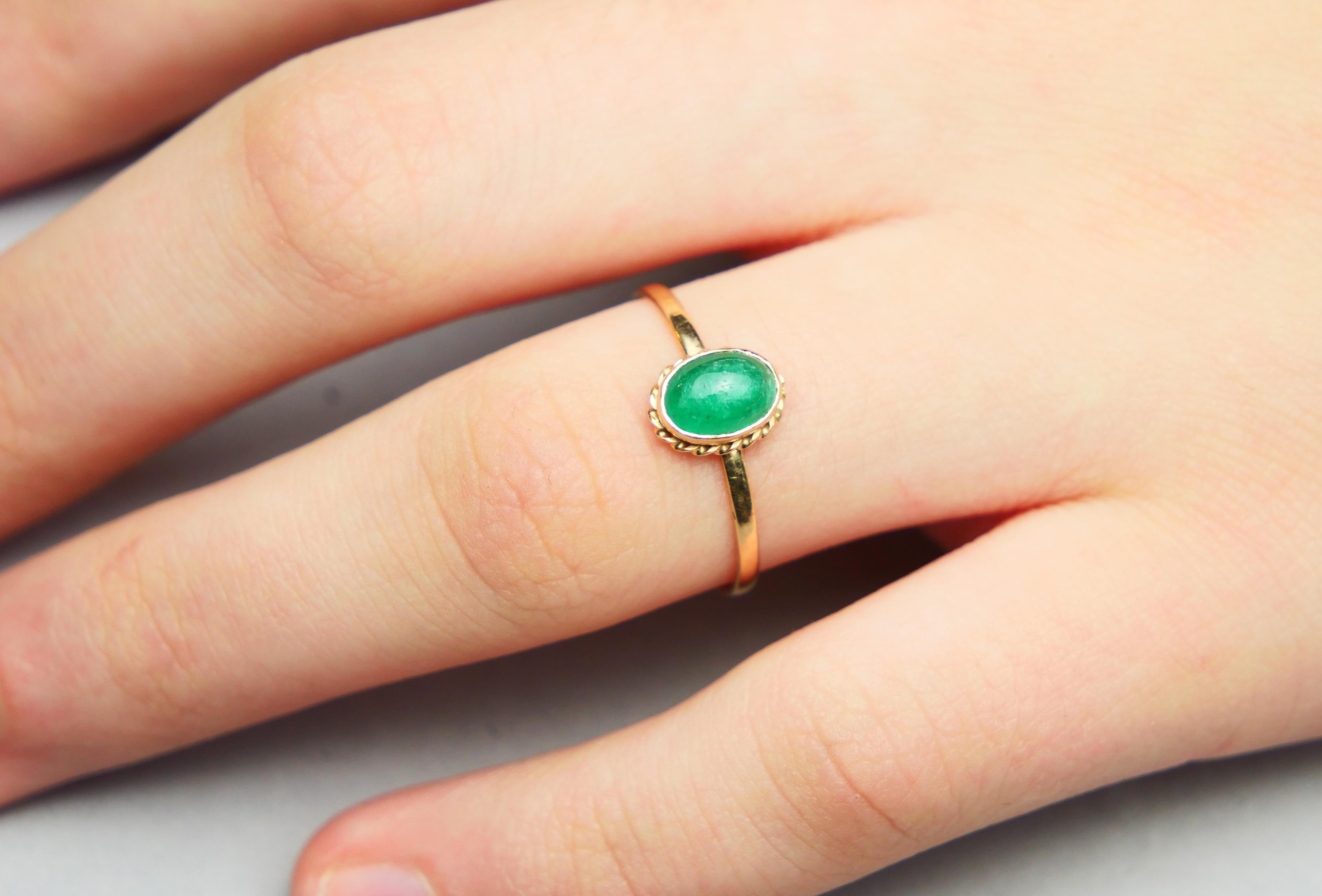 Vintage Finish Ring natürlich 1ct. Smaragd massiv 14K Gelbgold ØUS7.5 / 1 gr (Cabochon) im Angebot