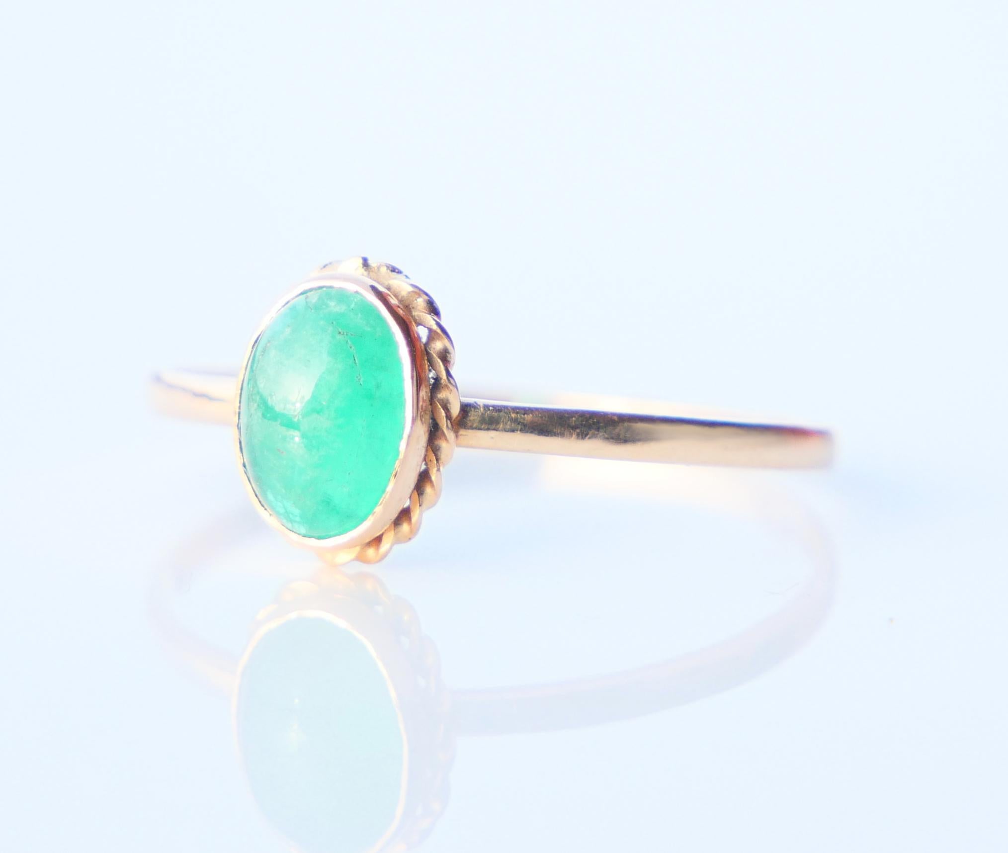 Vintage Finish Ring natürlich 1ct. Smaragd massiv 14K Gelbgold ØUS7.5 / 1 gr im Angebot 1