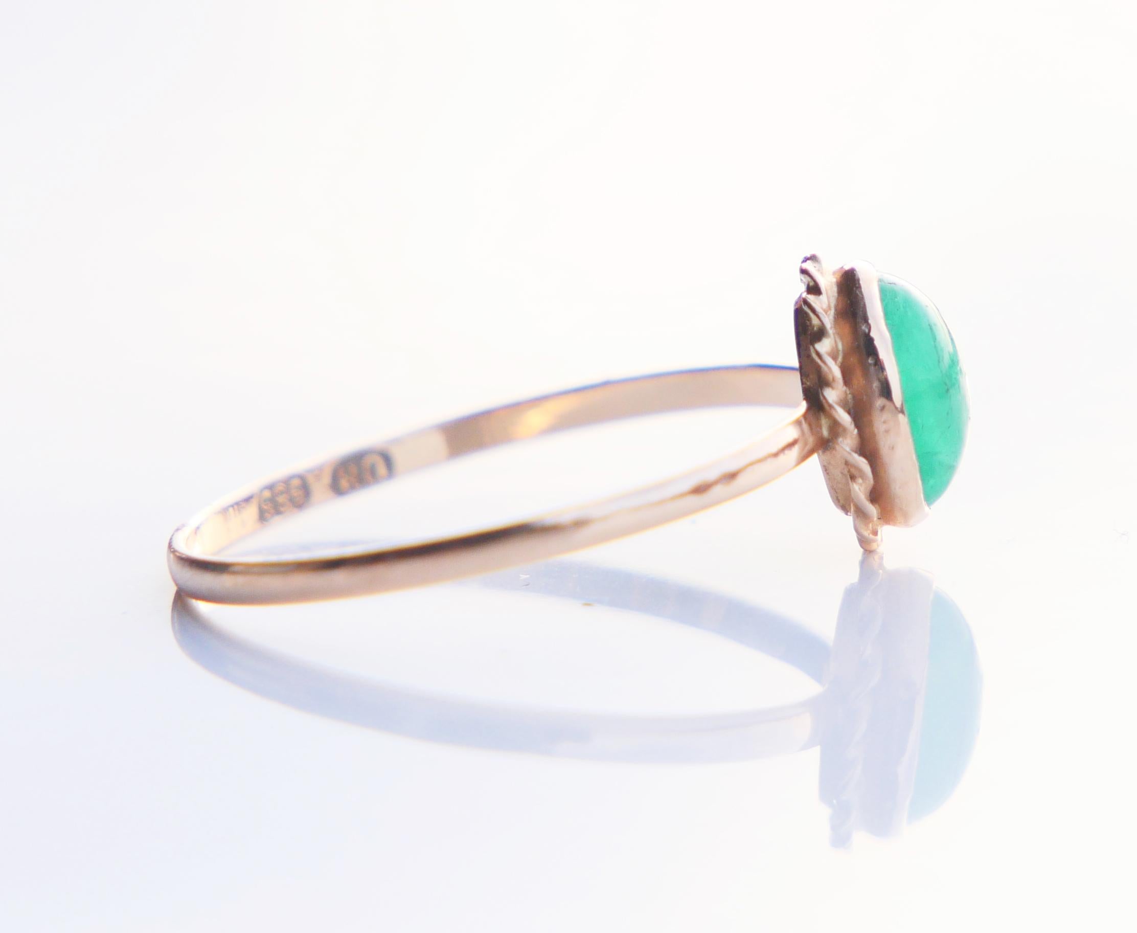 Vintage Finish Ring natürlich 1ct. Smaragd massiv 14K Gelbgold ØUS7.5 / 1 gr im Angebot 3