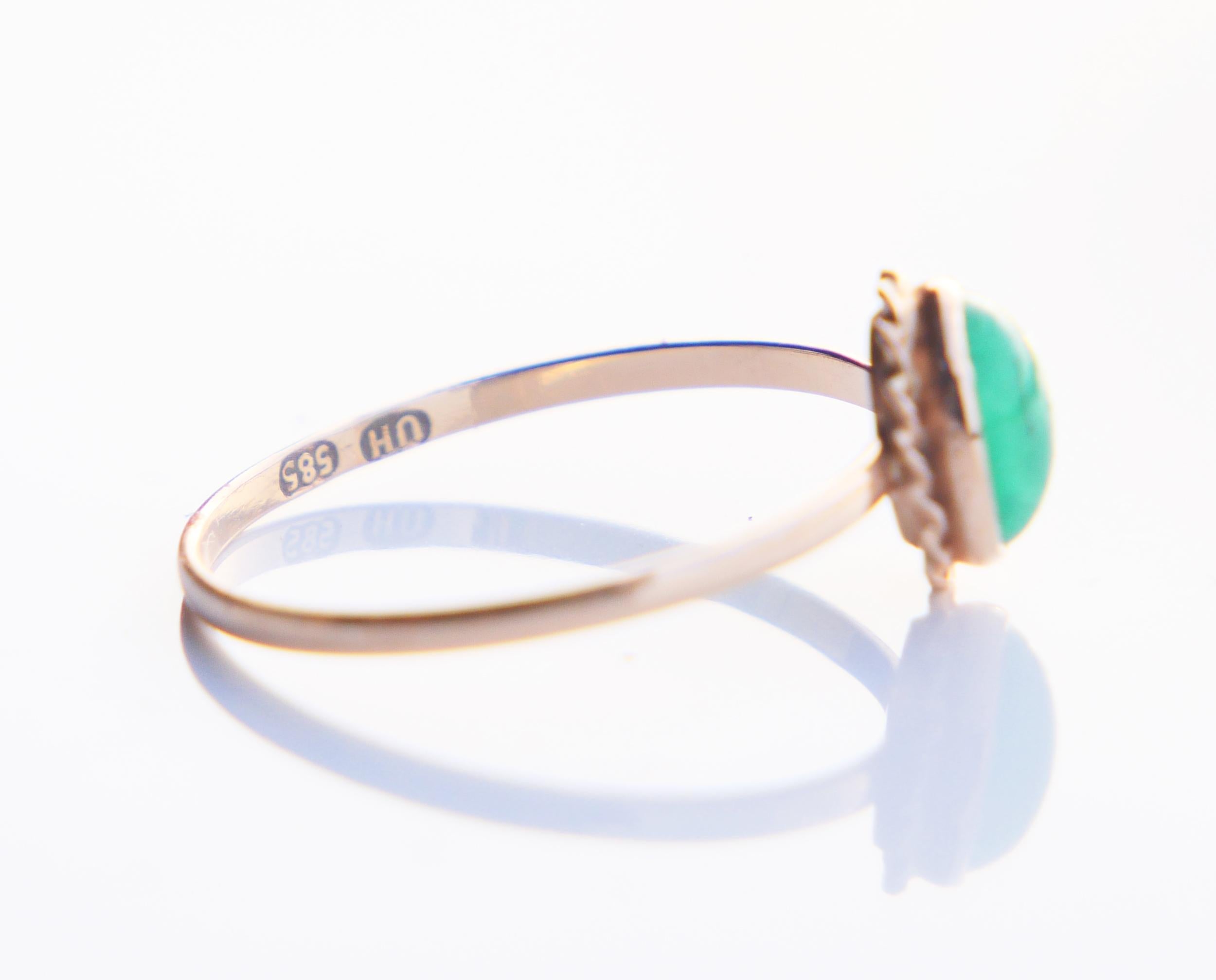 Vintage Finish Ring natürlich 1ct. Smaragd massiv 14K Gelbgold ØUS7.5 / 1 gr im Angebot 4