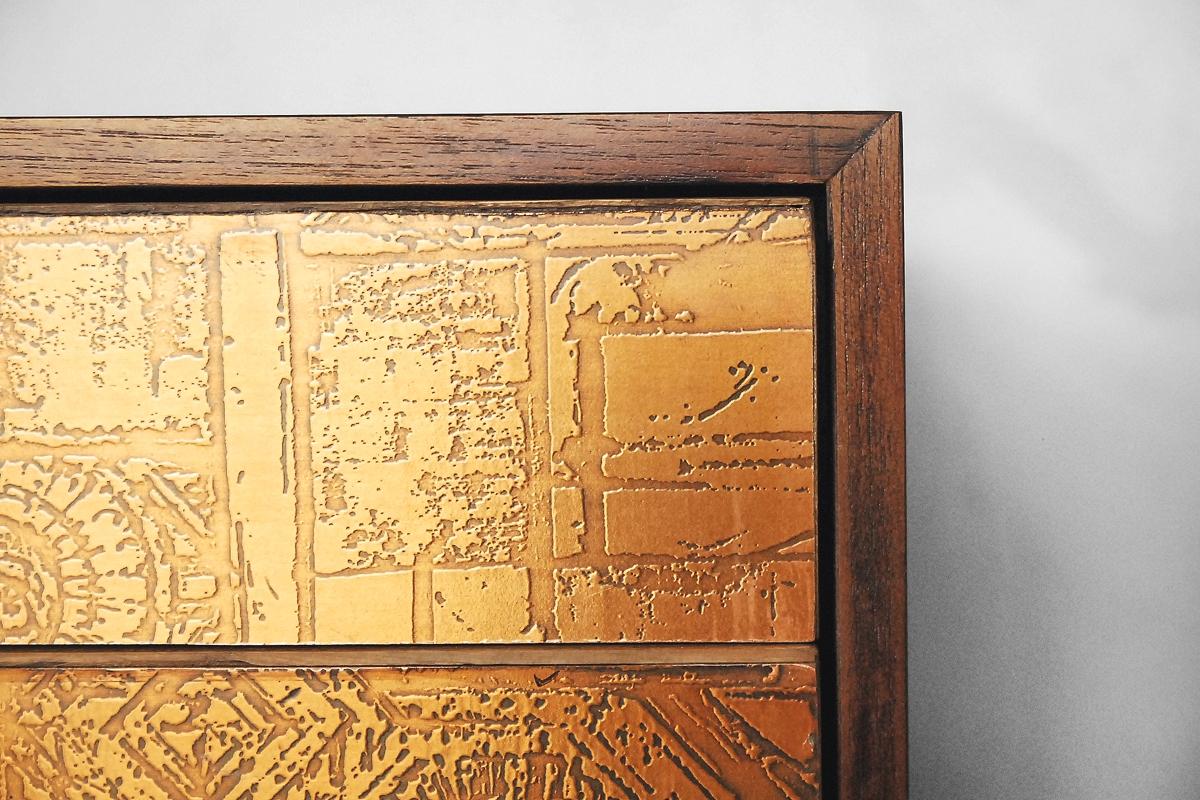 Vintage Finish Sideboard with Movable Desk and Copper Reliefs, 1950s 6