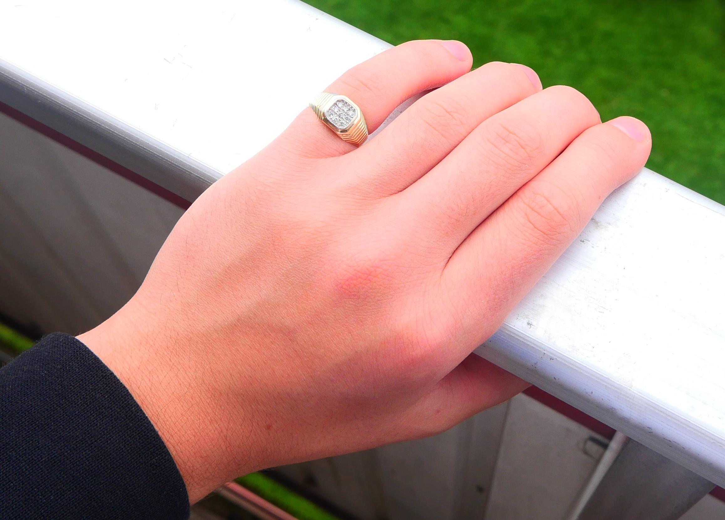 Anillo Unisex Acabado Vintage Diamantes macizo Oro 14K ØUS 6.25 /4.4gr 9