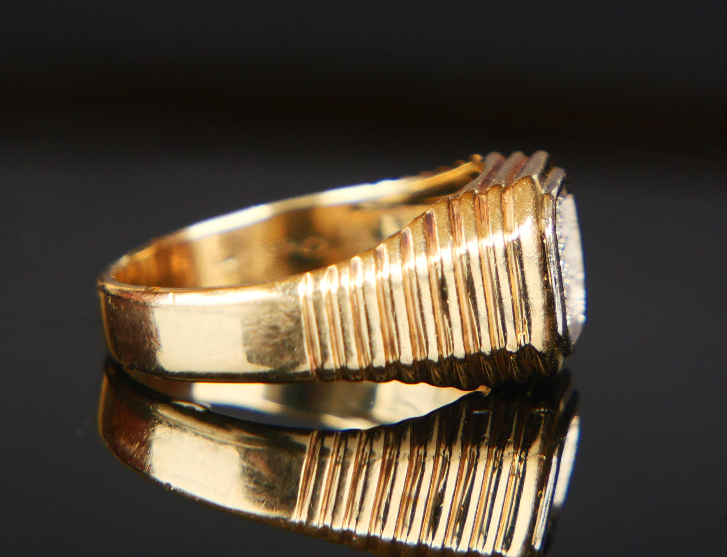 De las mujeres Anillo Unisex Acabado Vintage Diamantes macizo Oro 14K ØUS 6.25 /4.4gr