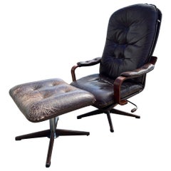 Vintage Finmark "Made in Sweden" Swivel Chair and Ottoman