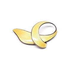 Vintage Finn Jensen Sterl Silver Gold Vermeil Yellow Enamel Ribbon Pin