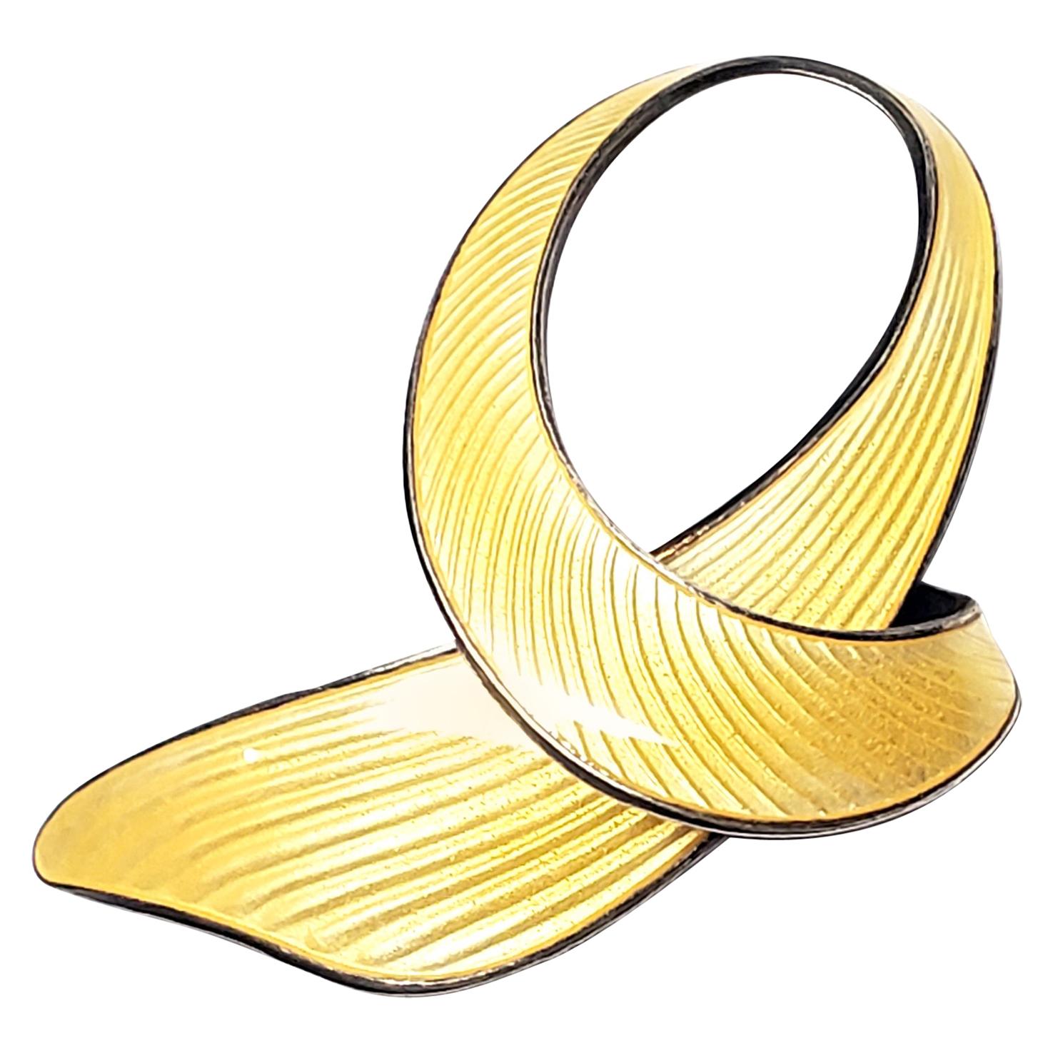 Vintage Finn Jensen Sterl Silver Gold Vermeil Yellow Enamel Ribbon Pin