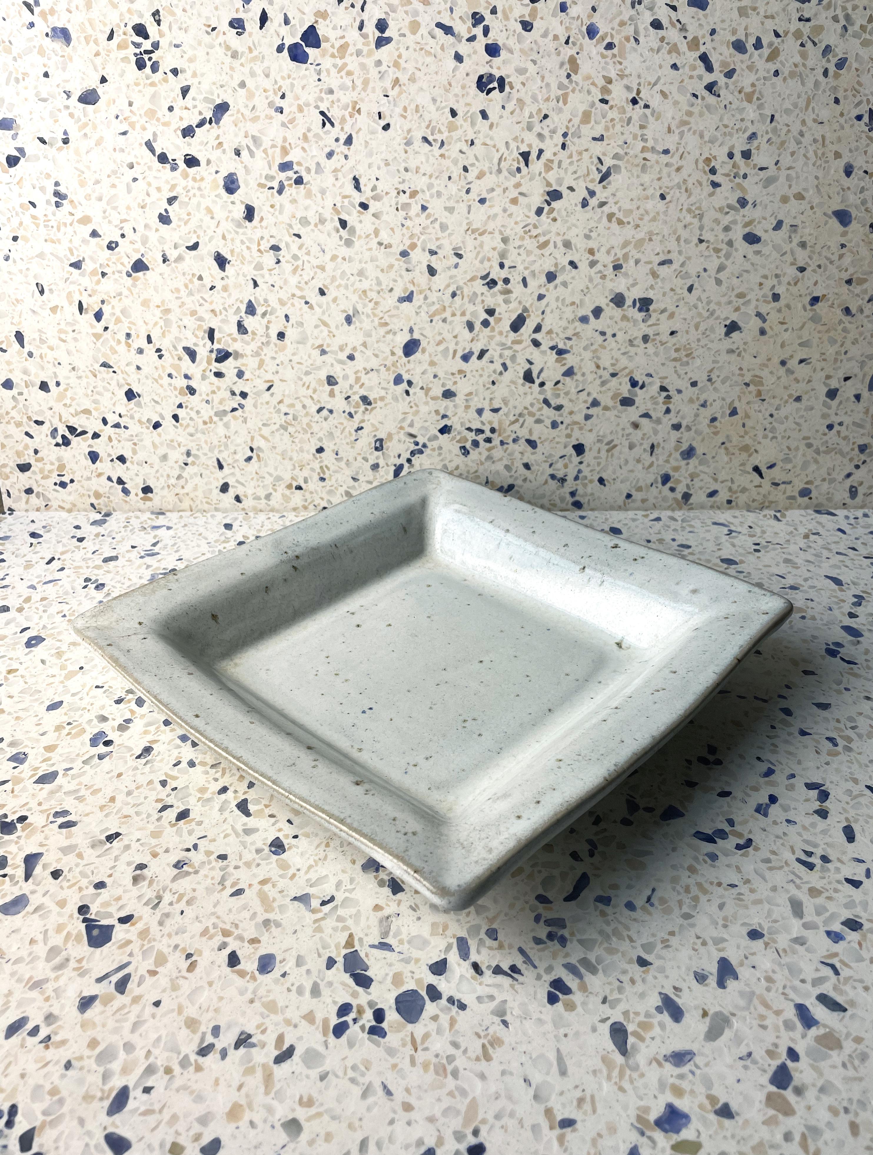Scandinavian Modern Vintage Lynggaard Light Gray Ceramic Square Bowl Plate, 1960s For Sale