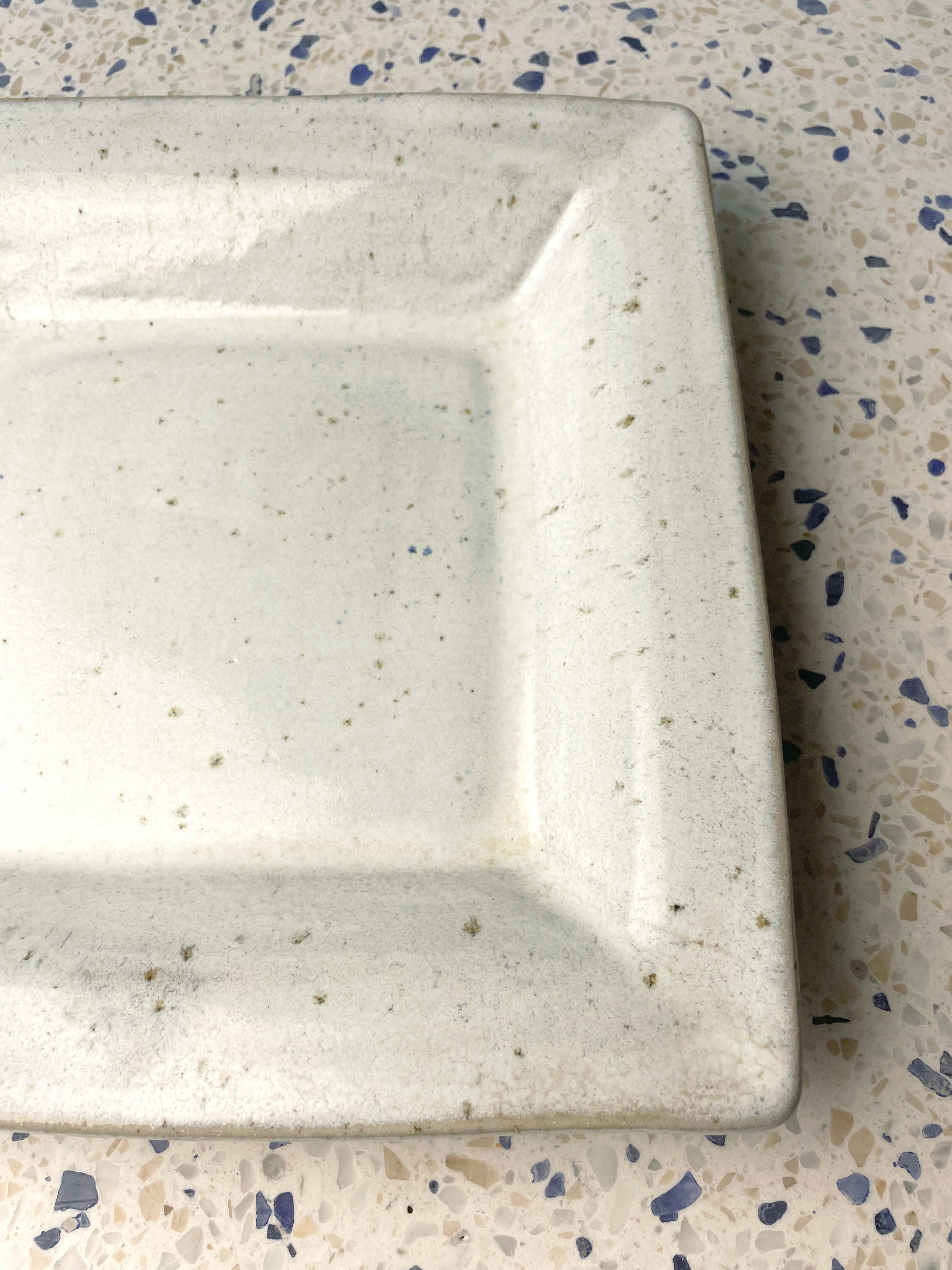 Glazed Vintage Lynggaard Light Gray Ceramic Square Bowl Plate, 1960s For Sale