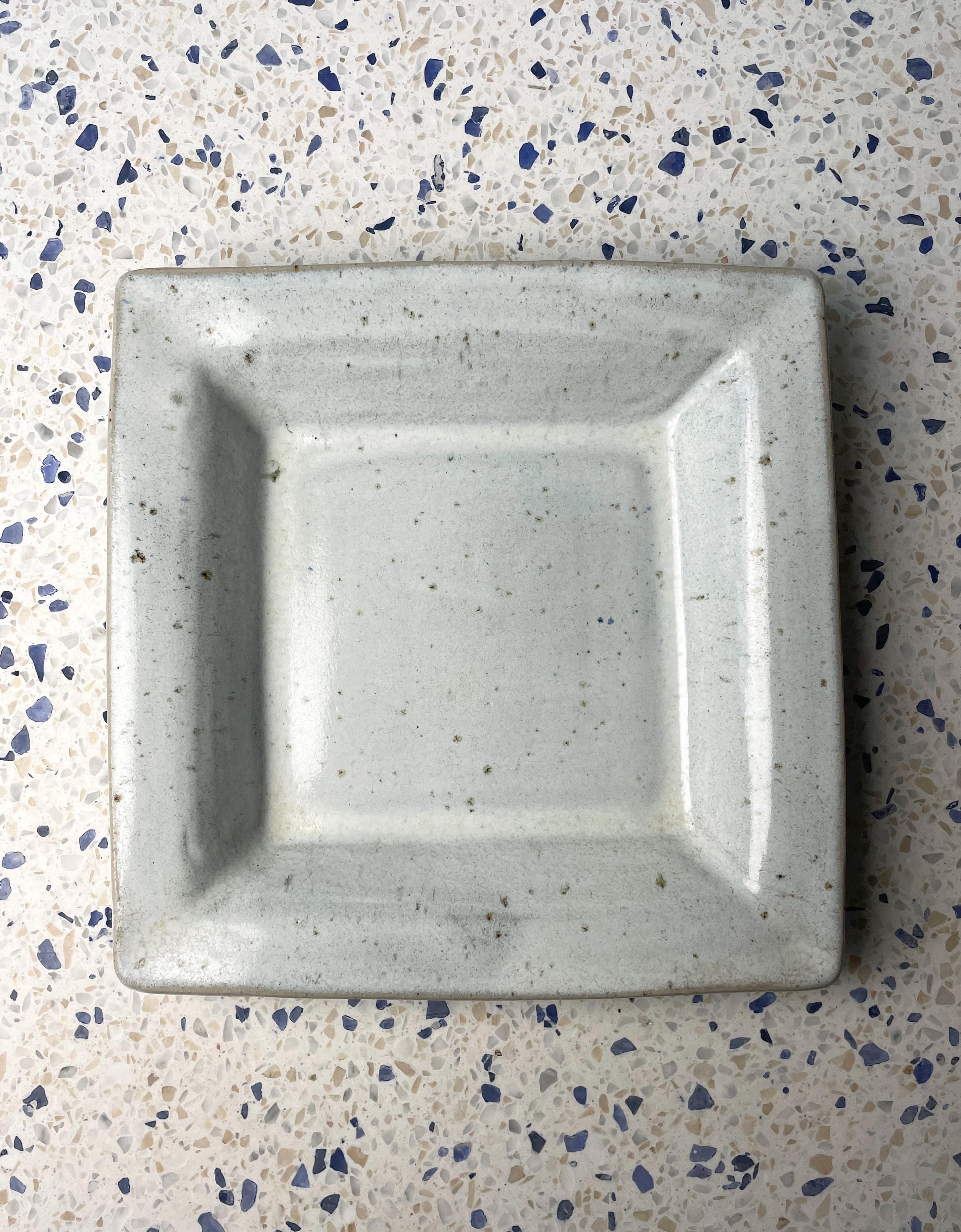 20th Century Vintage Lynggaard Light Gray Ceramic Square Bowl Plate, 1960s For Sale