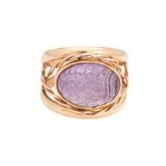 Vintage Finnish Carved Amethyst Ring 14k Yellow Gold 5 Estate Finland Jewelry