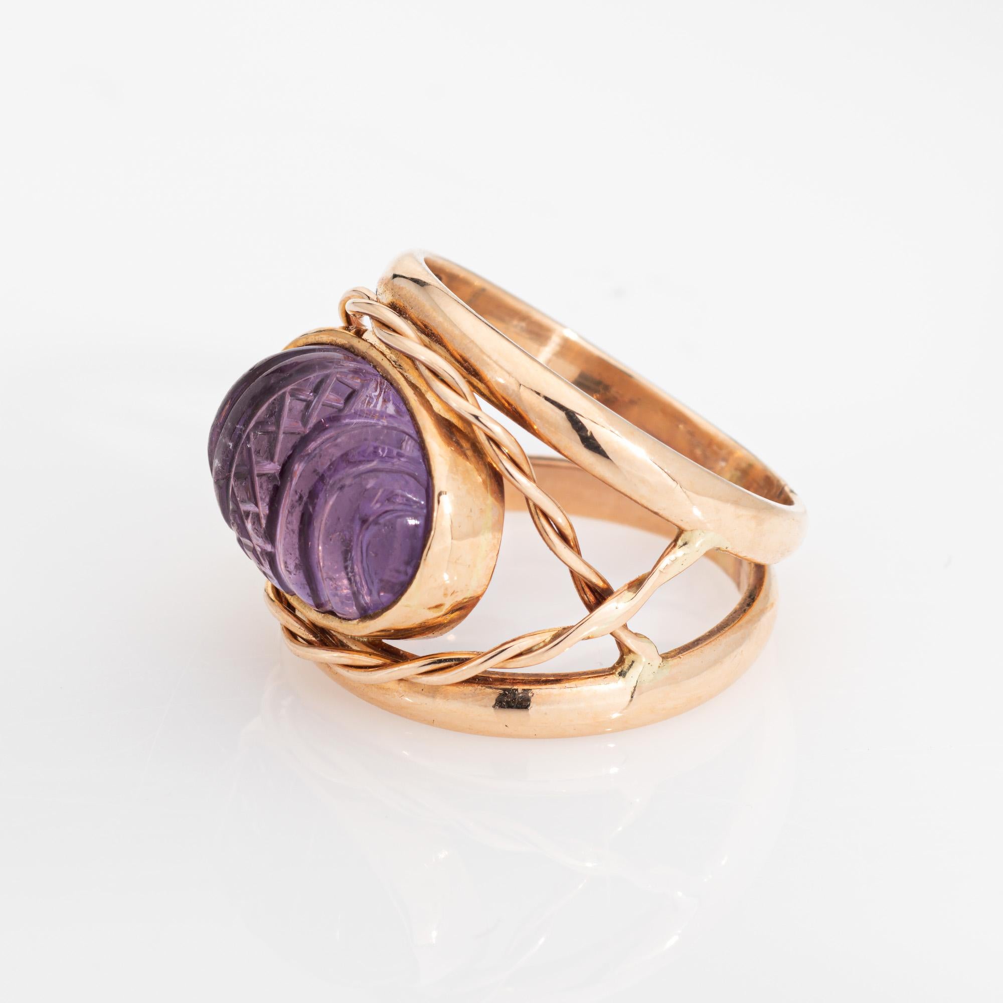 Cabochon Vintage Finnish Carved Amethyst Ring 14k Yellow Gold 5 Estate Finland Jewelry  For Sale