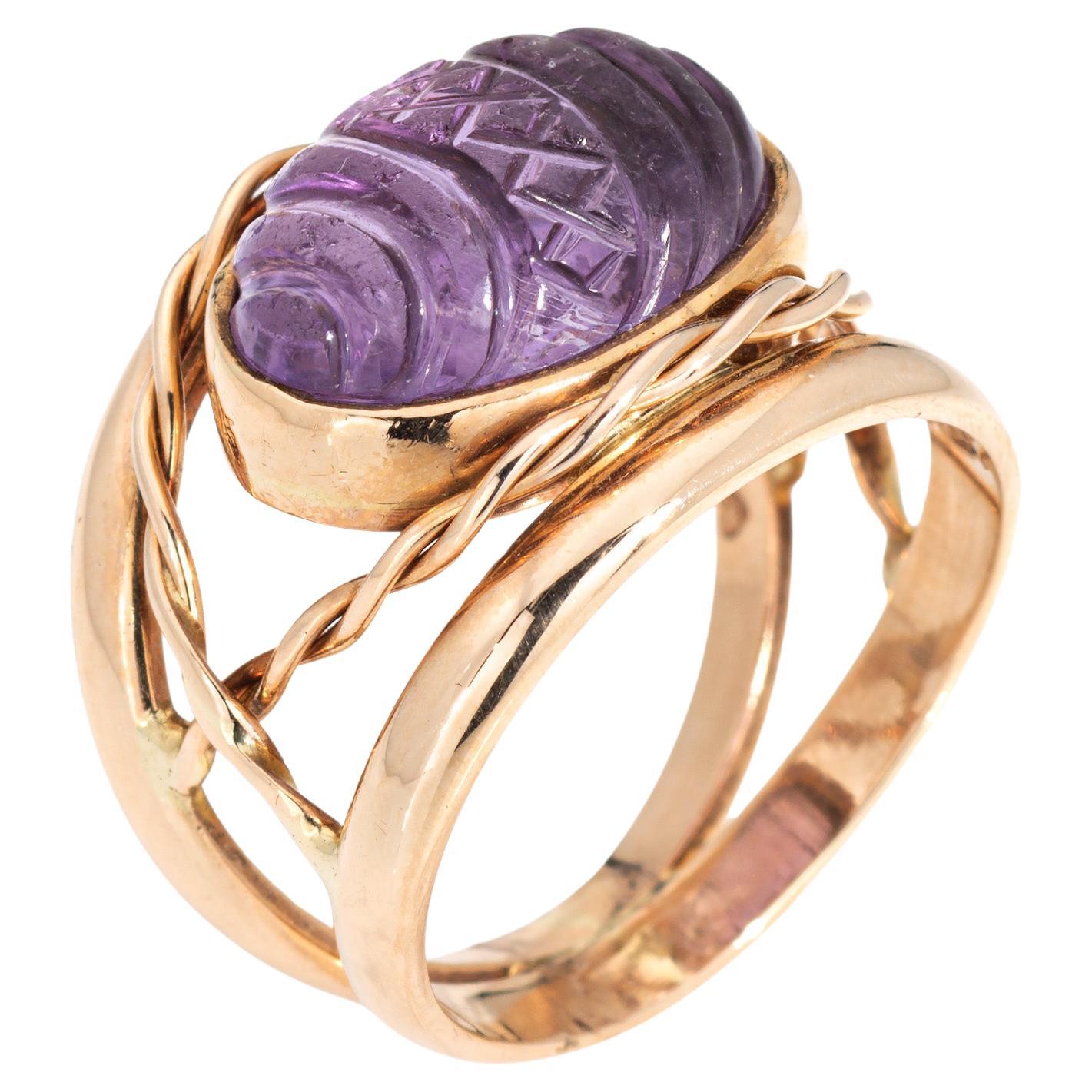 Vintage Finnish Carved Amethyst Ring 14k Yellow Gold 5 Estate Finland Jewelry  For Sale