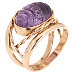 Anello finlandese vintage con ametista intagliata in oro giallo 14k 5 Estate Jewelry