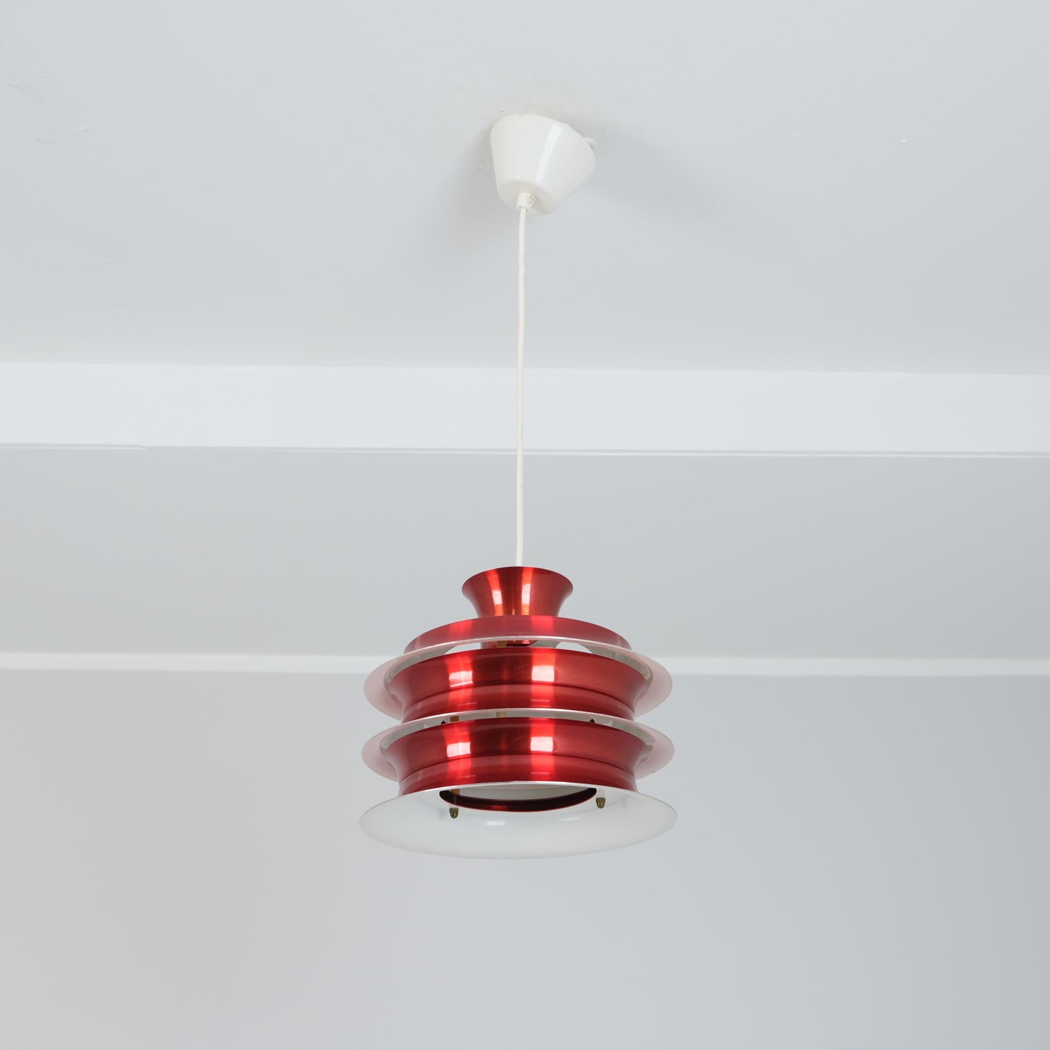 Mid-Century Modern Vintage Finnish Design Layered Ceiling Lamp, Glossy Red, Attr. Kai Ruokonen 1960 For Sale