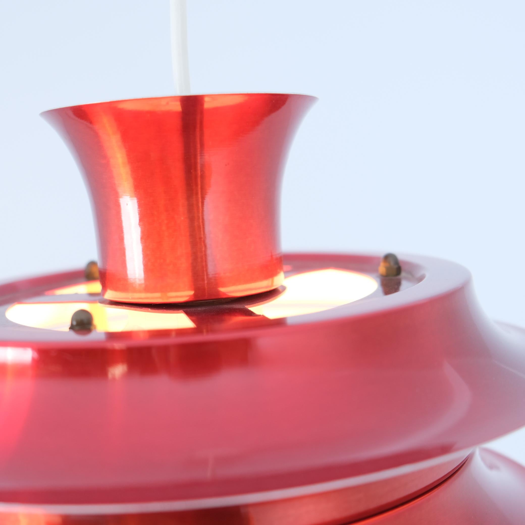 Mid-20th Century Vintage Finnish Design Layered Ceiling Lamp, Glossy Red, Attr. Kai Ruokonen 1960 For Sale