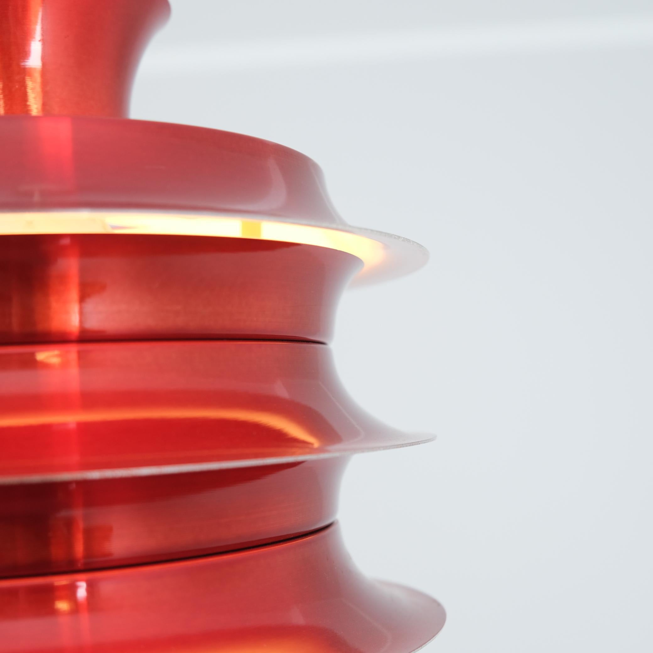 Metal Vintage Finnish Design Layered Ceiling Lamp, Glossy Red, Attr. Kai Ruokonen 1960 For Sale