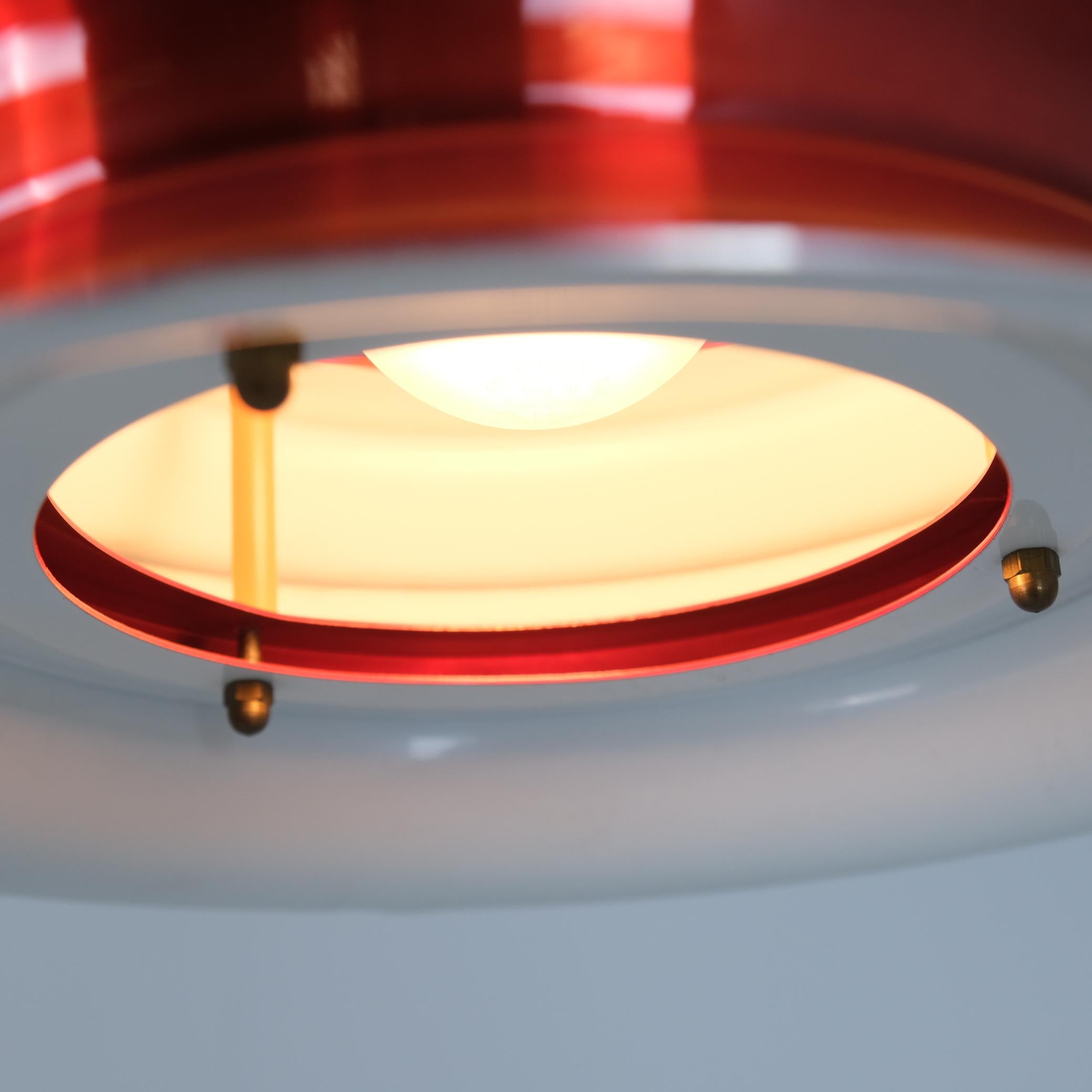 Vintage Finnish Design Layered Ceiling Lamp, Glossy Red, Attr. Kai Ruokonen 1960 For Sale 1