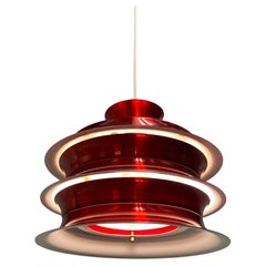 Vintage Finnish Design Layered Ceiling Lamp, Glossy Red, Attr. Kai Ruokonen 1960