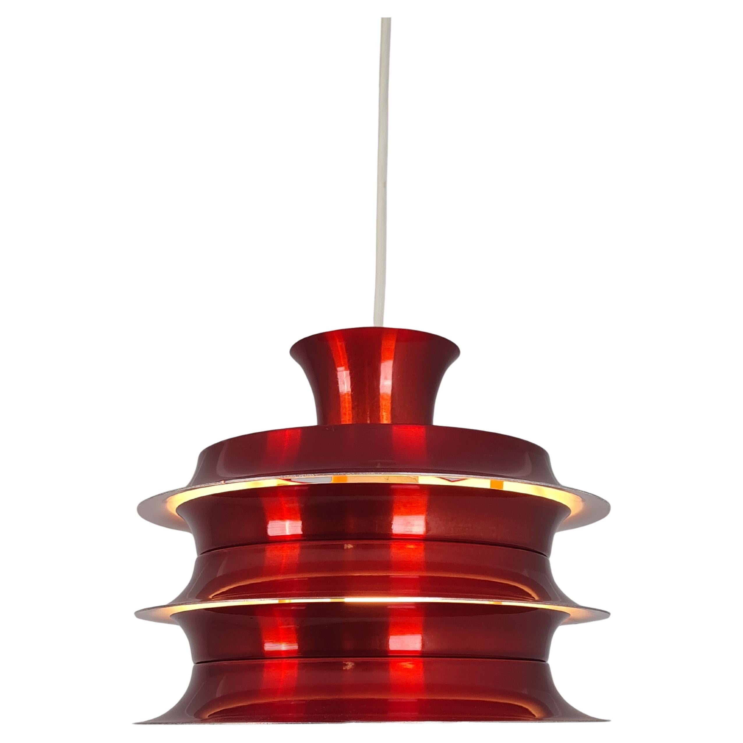 Vintage Finnish Design Layered Ceiling Lamp, Glossy Red, Attr. Kai Ruokonen 1960