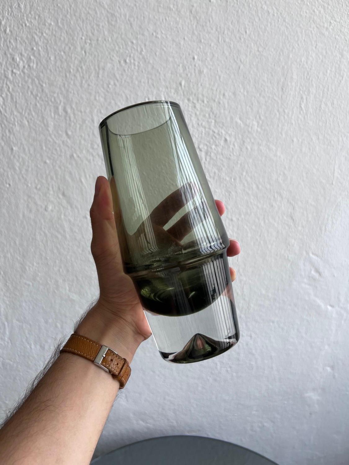 Mid-Century Modern Vintage Finnish Glass Vase by Erkki Vesanto, Signed, Rare Collectible Decorative For Sale