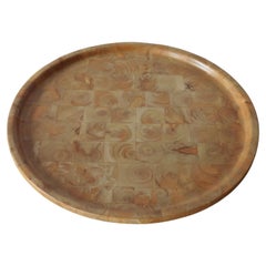 Vintage Finnish Hand Produced Juniper Wooden Block Tray Plate, Finland